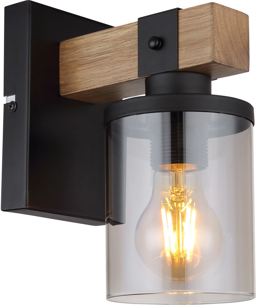 Globo Lighting Lenna lampada da parete 1x60 W nero-fumé-legno 15555W