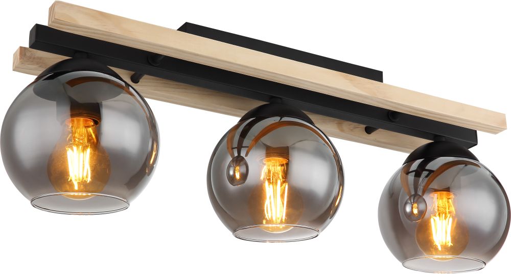 Globo Lighting Conni lampada da soffitto 3x25 W nero-fumé-legno 15569-3D
