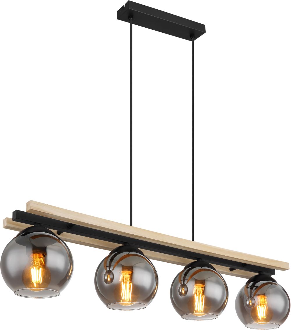 Globo Lighting Conni lampada sospesa 4x25 W nero-fumé-legno 15569-4H