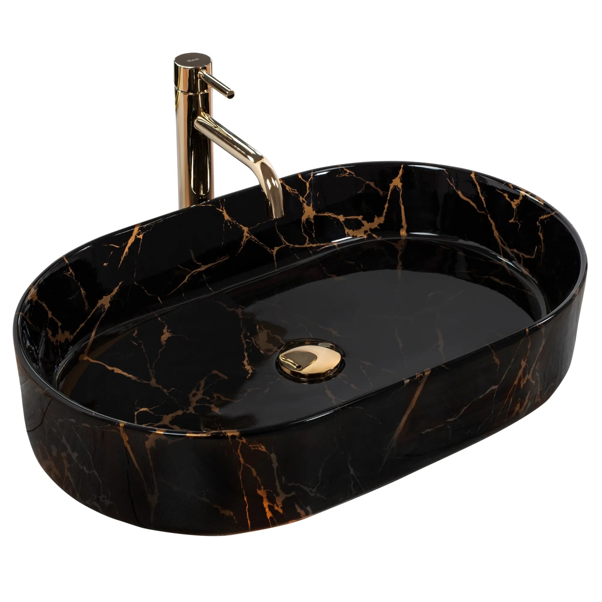 Rea Nadia lavabo 61x38.5 cm ovale da appoggio nero lucida REA-U0539