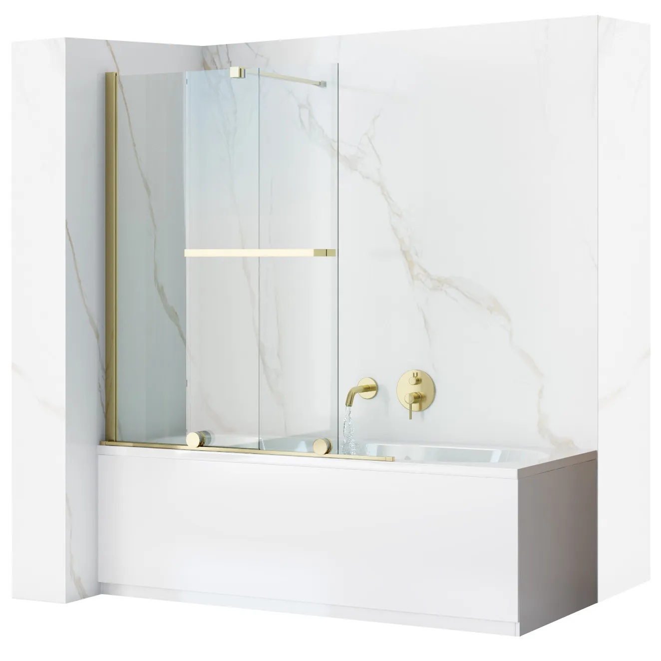 Rea Fabian parete vasca 100 cm 2 ante oro lucida/vetro trasparente REA-K6526