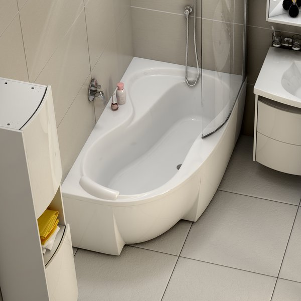 Set vasca da bagno angolare Ravak Rosa 95 C581000000, sifone per vasca da bagno Ravak X01305, GPX2240140