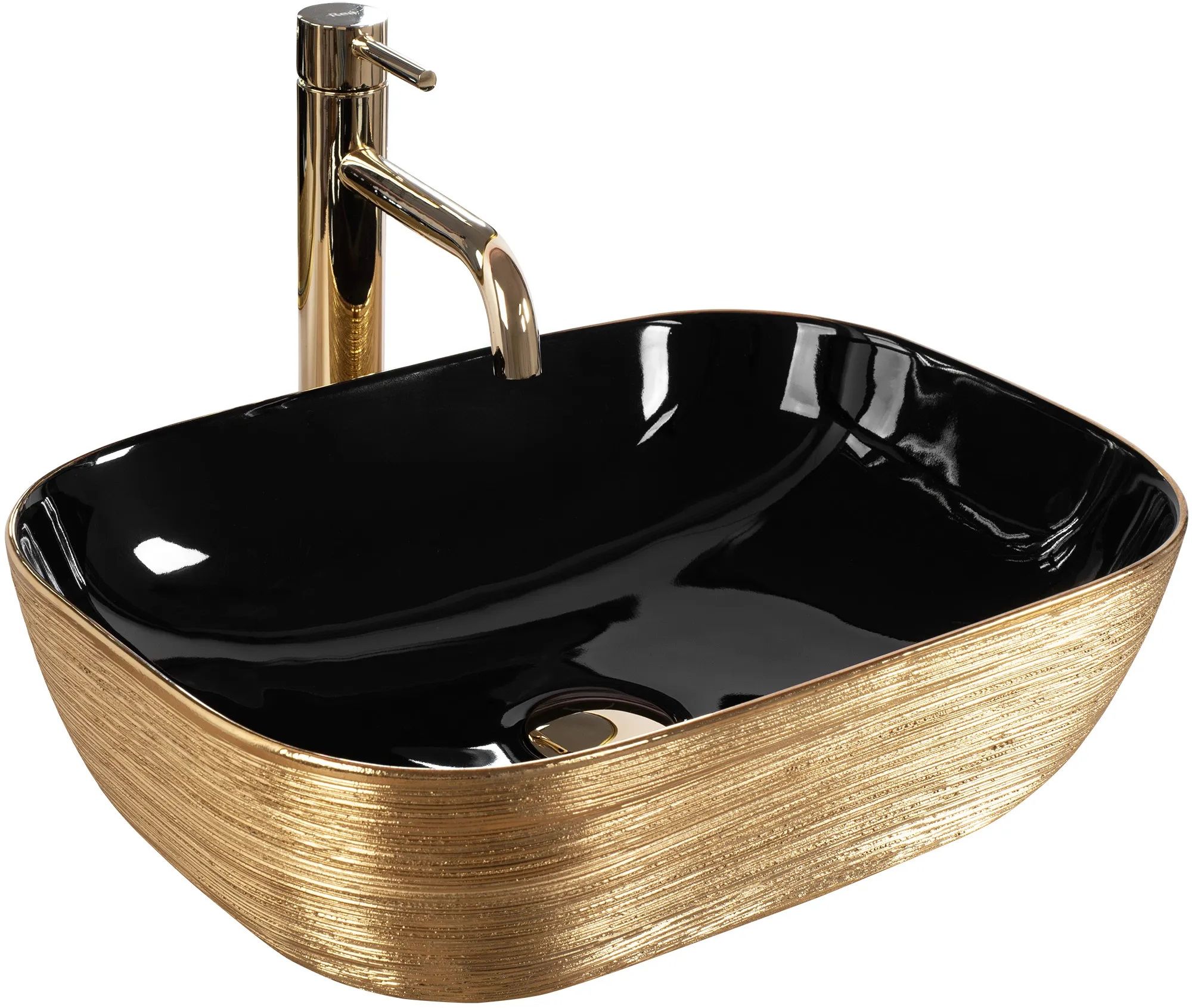 Rea Belinda lavabo 46.5x33.5 cm rettangolare da appoggio nero-oro REA-U8780