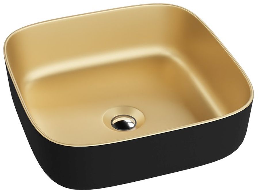 LaVita Galera lavabo 39x39 cm quadrata da appoggio nero-oro 5900378334330