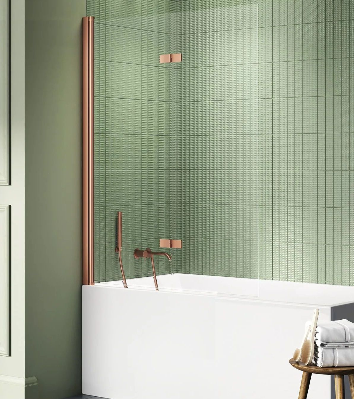 New Trendy New Soleo Copper Brushed parete vasca 100 cm 2 ante rame spazzolata/vetro trasparente P-0123