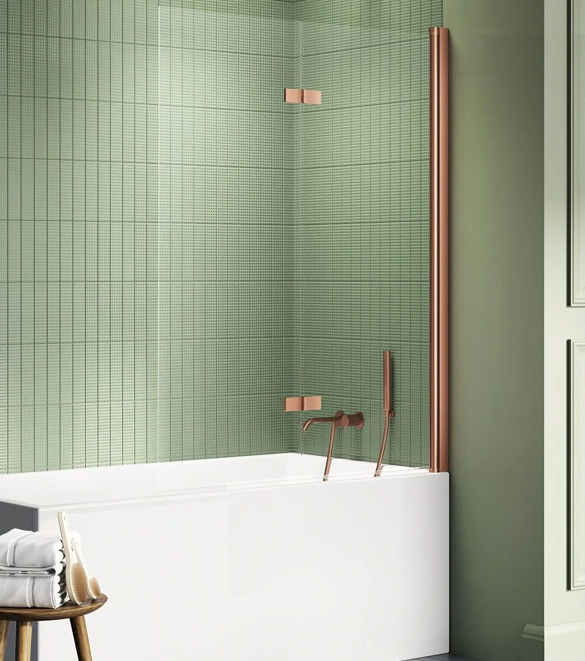 New Trendy New Soleo Copper Brushed parete vasca 100 cm 2 ante rame spazzolata/vetro trasparente P-0124
