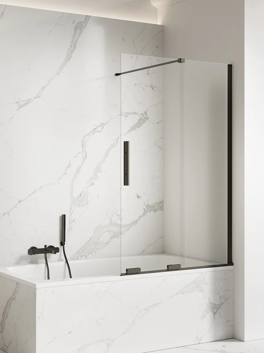 New Trendy Smart Black parete vasca 100 cm 2 ante nero opaca/vetro trasparente EXK-4200
