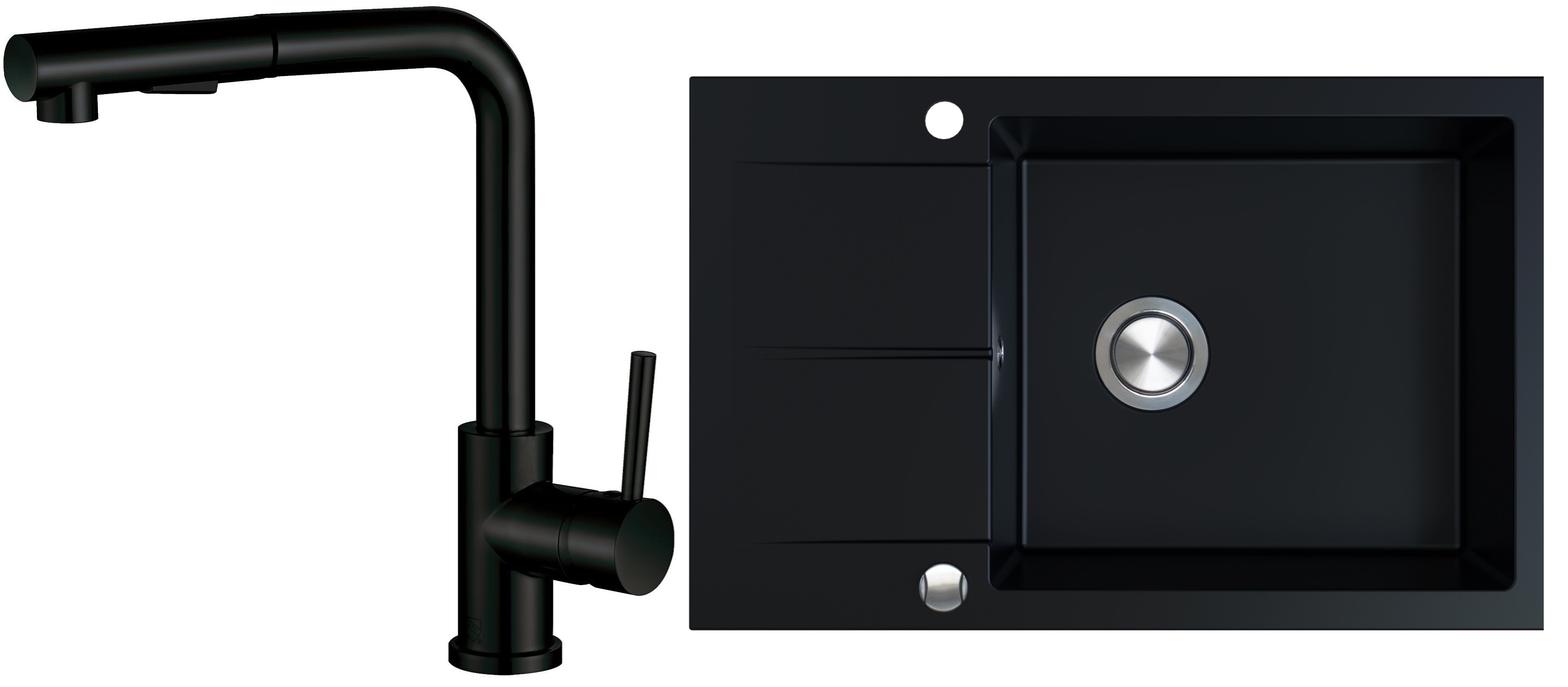 Set lavello in granito Berg Hobart BRQ1911AXL, rubinetto da cucina Berg Porta WW 130231PH