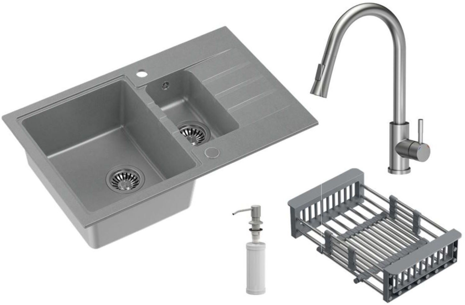 Quadron Comfort 156 lavello con rubinetto e accessori grigio/acciaio HCQP57850SZ_3673500BS