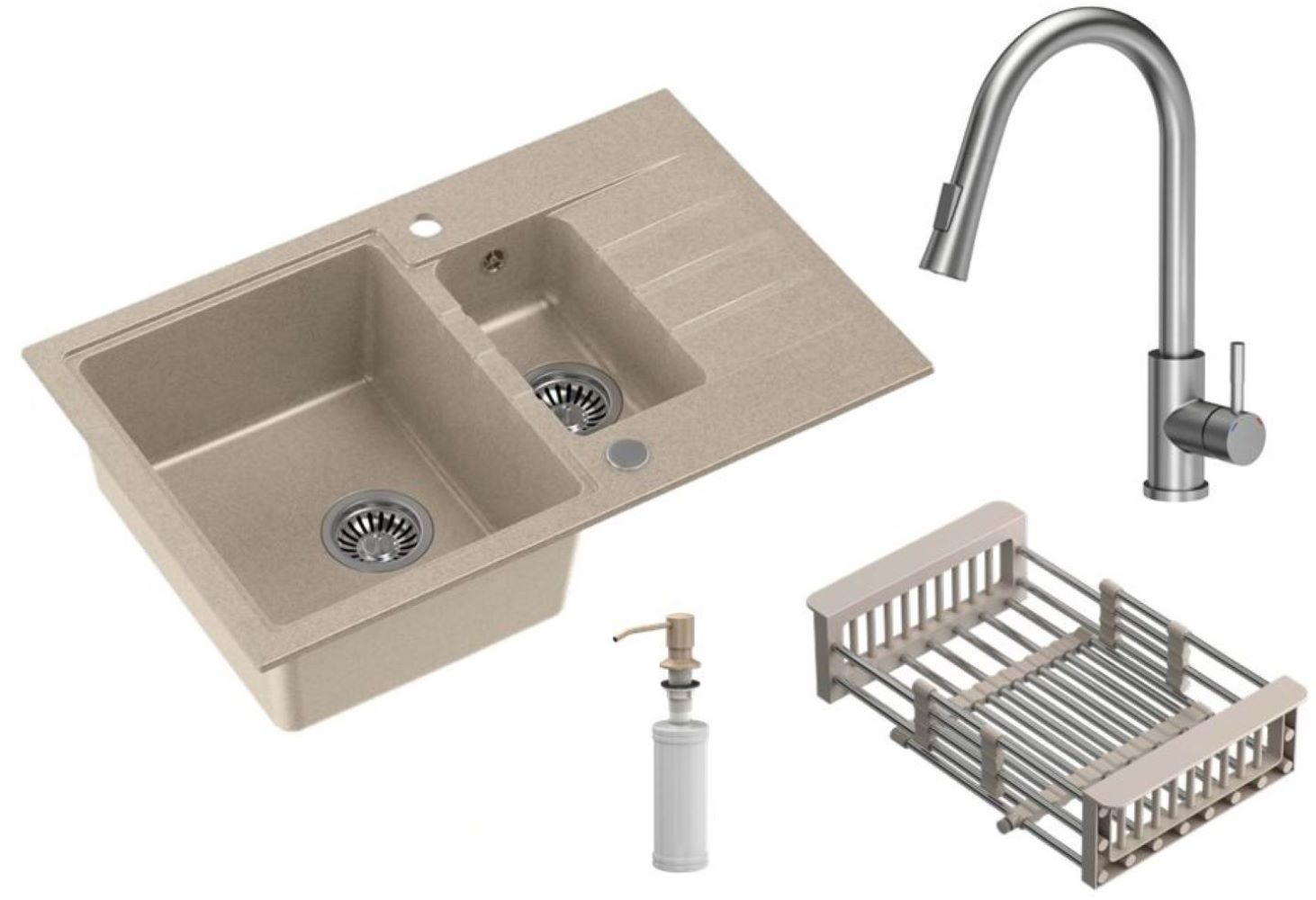 Quadron Comfort 156 lavello con rubinetto e accessori beige/acciaio HCQP57850BEZK_3673500BS