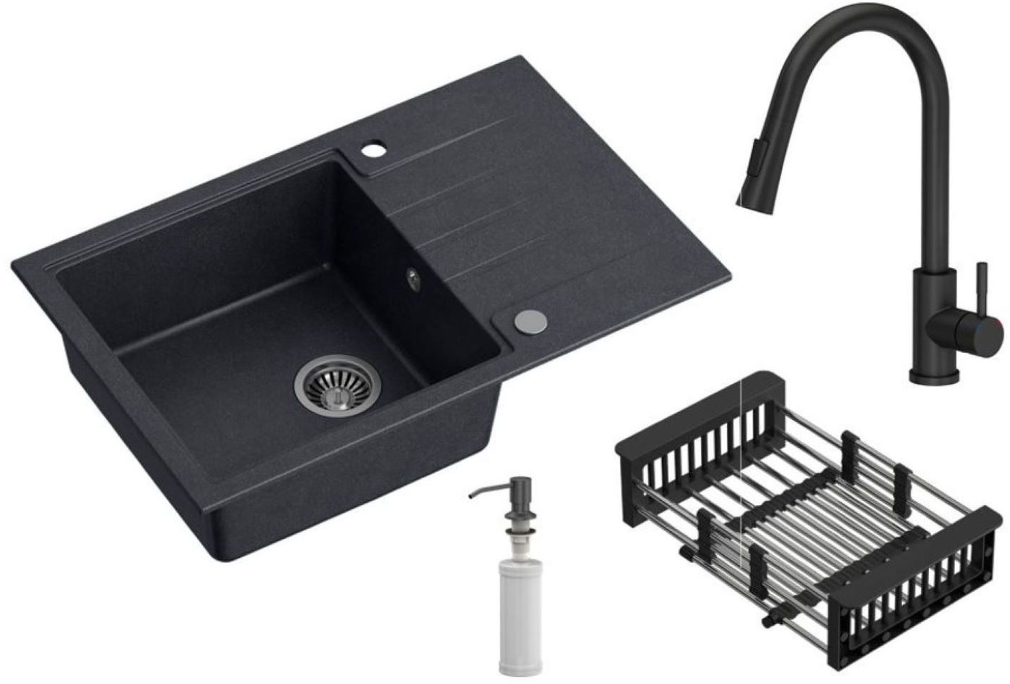 Quadron Comfort 111 lavello con rubinetto e accessori nero/nero HCQP7850CZK_3673500BLM