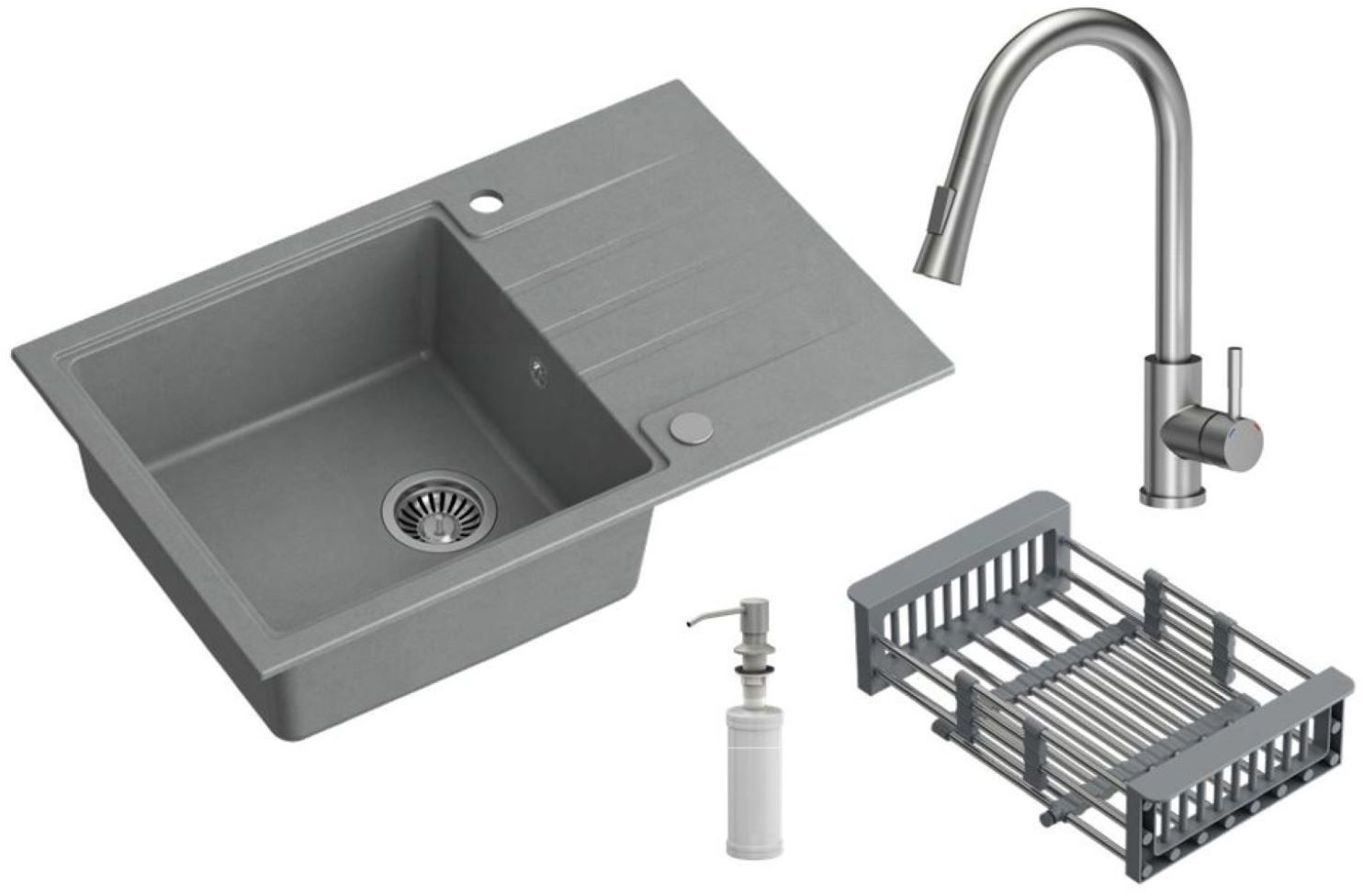 Quadron Comfort 111 lavello con rubinetto e accessori grigio/acciaio HCQP7850SZK_3673500BS