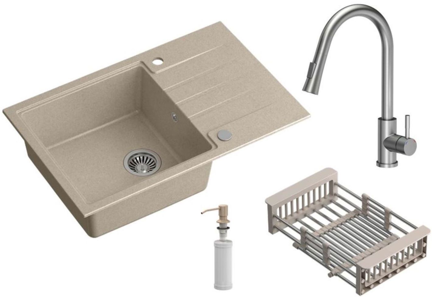 Quadron Comfort 111 lavello con rubinetto e accessori beige/acciaio HCQP7850BEZK_3673500BS