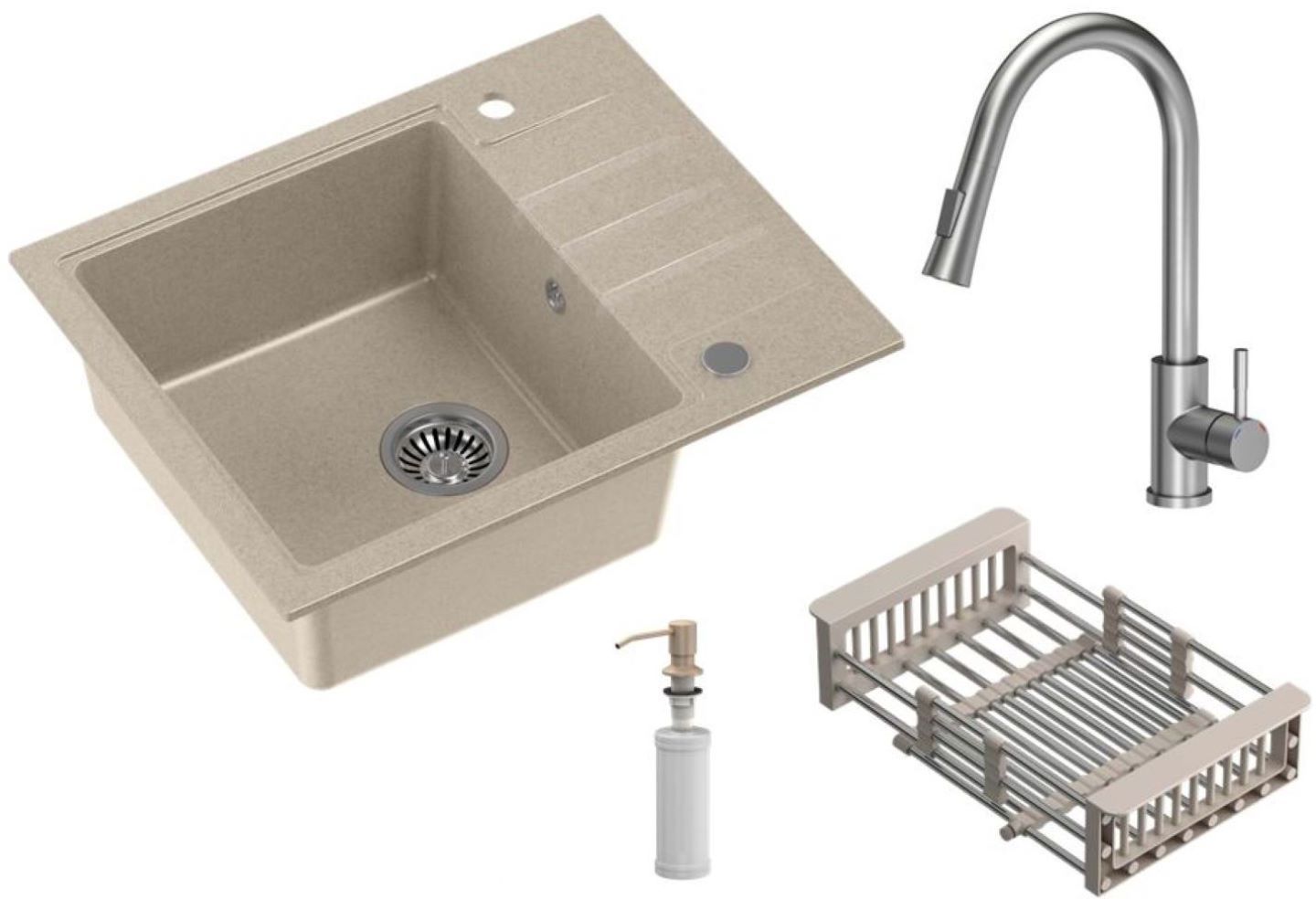 Quadron Comfort 116 lavello con rubinetto e accessori beige/acciaio HCQP6250BEZK_3673500BS