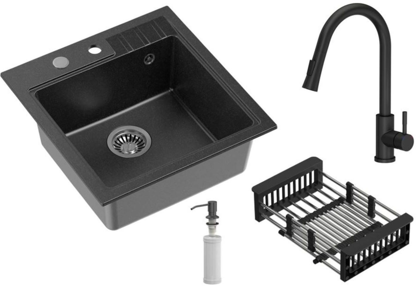 Quadron Comfort 110 lavello con rubinetto e accessori nero/nero HCQP5052CZK_3673500BLM