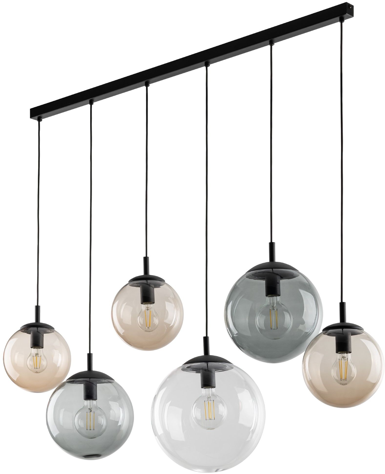 TK Lighting Esme lampada sospesa 6x15 W nero-trasparente-opale-grafite 4797