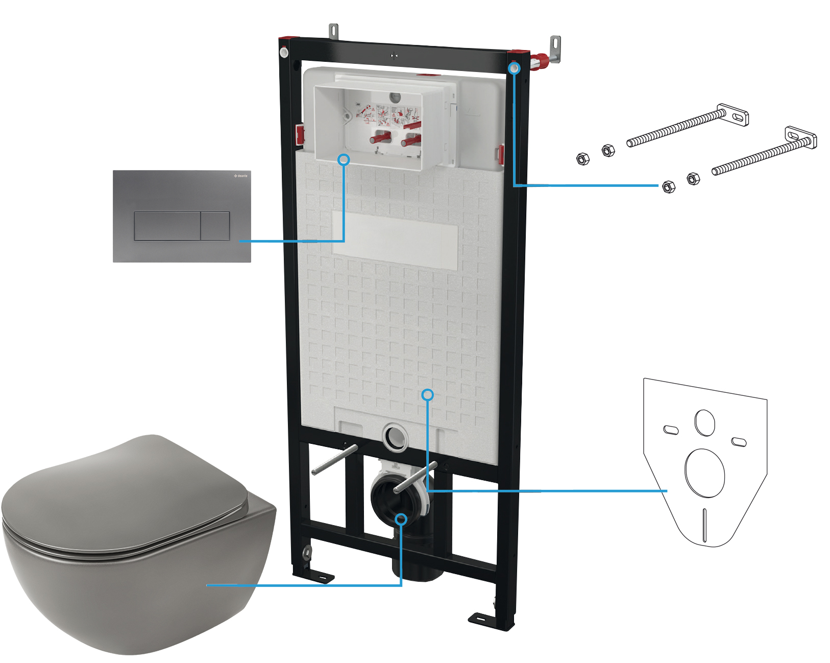 Deante Peonia set modulo di installazione, vaso wc e placca di comando CDETDZPW