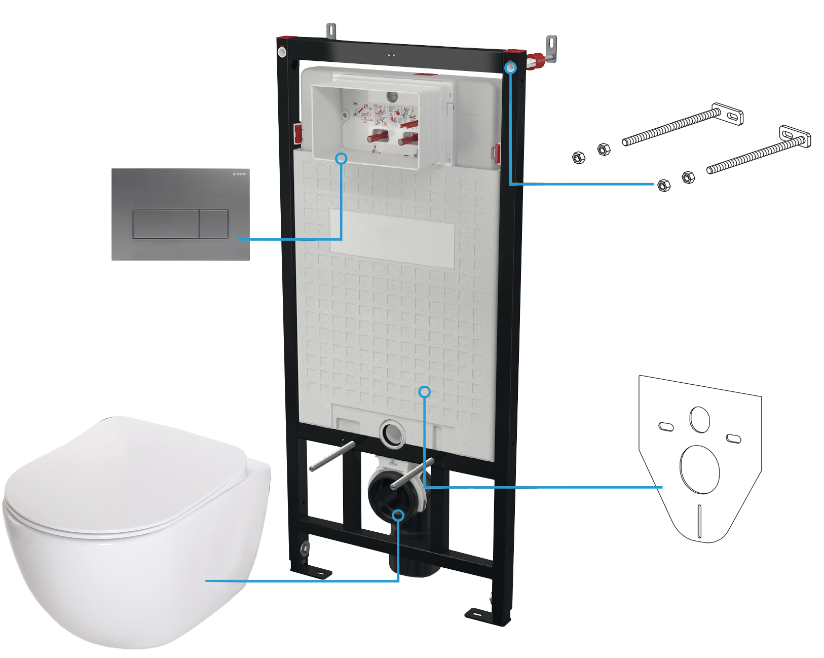 Deante Peonia set vaso wc con copriwater e modulo di installazione con placca di comando CDET6ZPW