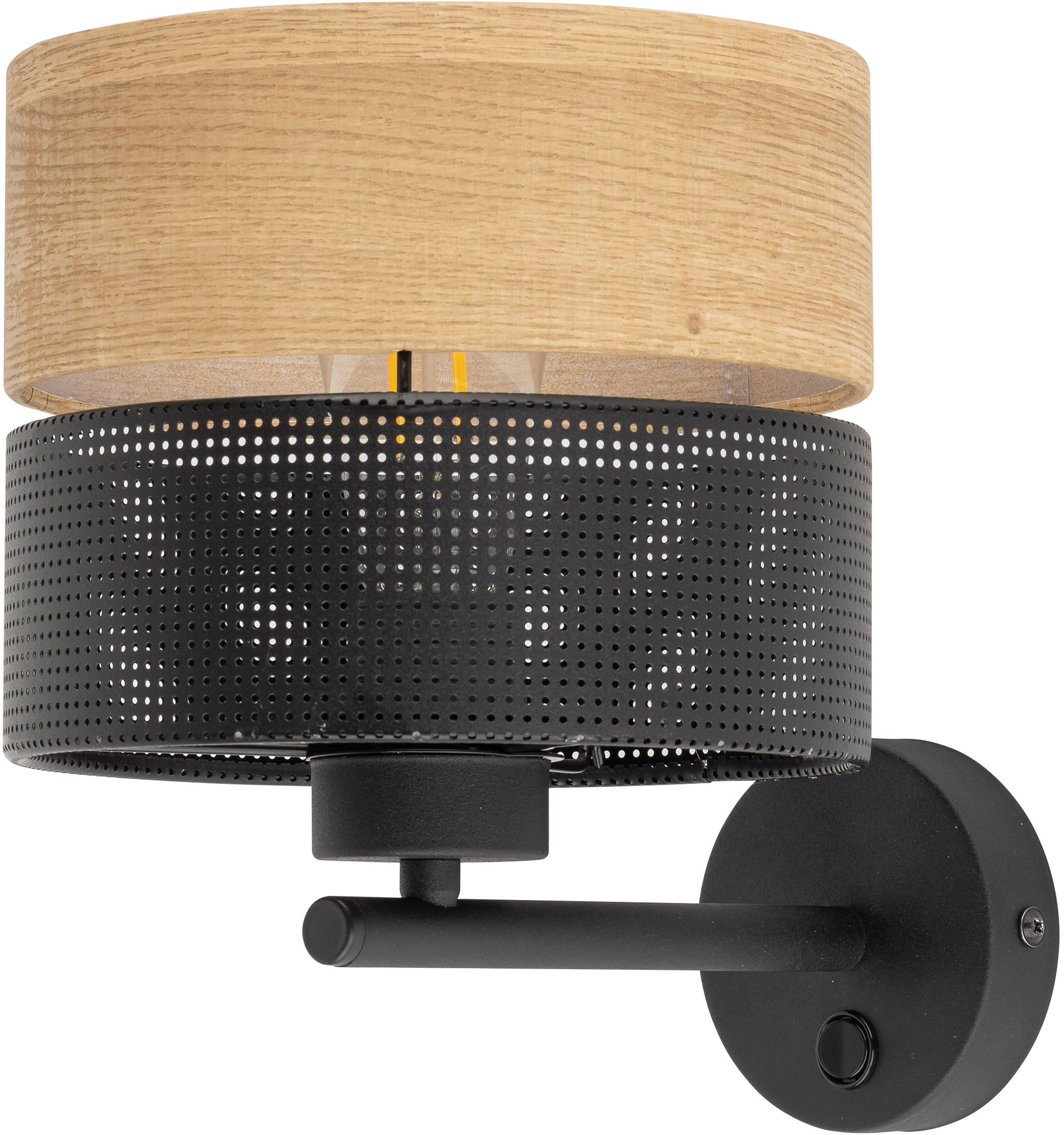 TK Lighting Nicol lampada da parete 1x15 W nero-legno 6539