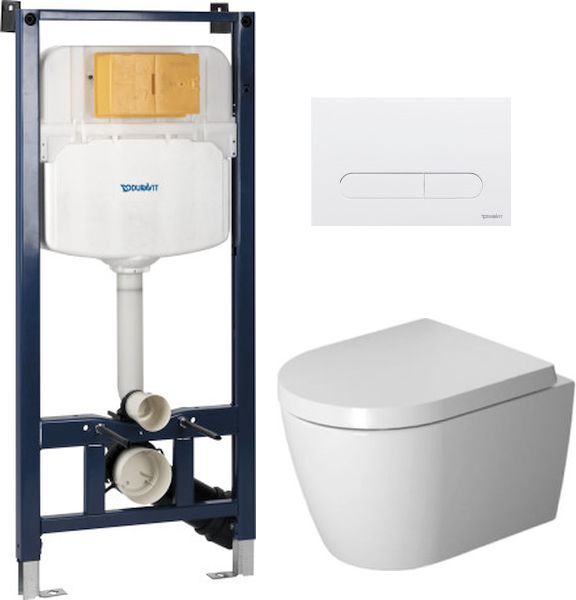 Set vaso WC con copriwater a discesa lenta Duravit ME by Starck 45300900A1, modulo di installazione Duravit DuraSystem WD1029000000, WD5009011000