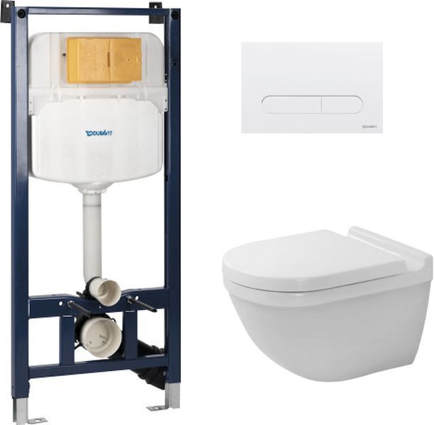 Set vaso WC con copriwater a discesa lenta Duravit Starck 3 45270900A1, modulo di installazione Duravit DuraSystem WD1029000000, WD5009011000