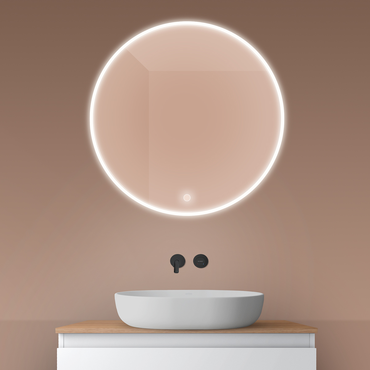 Oltens Nordlis specchio 80x80 cm rotonda con illuminazione con tappetino riscaldante 64101000