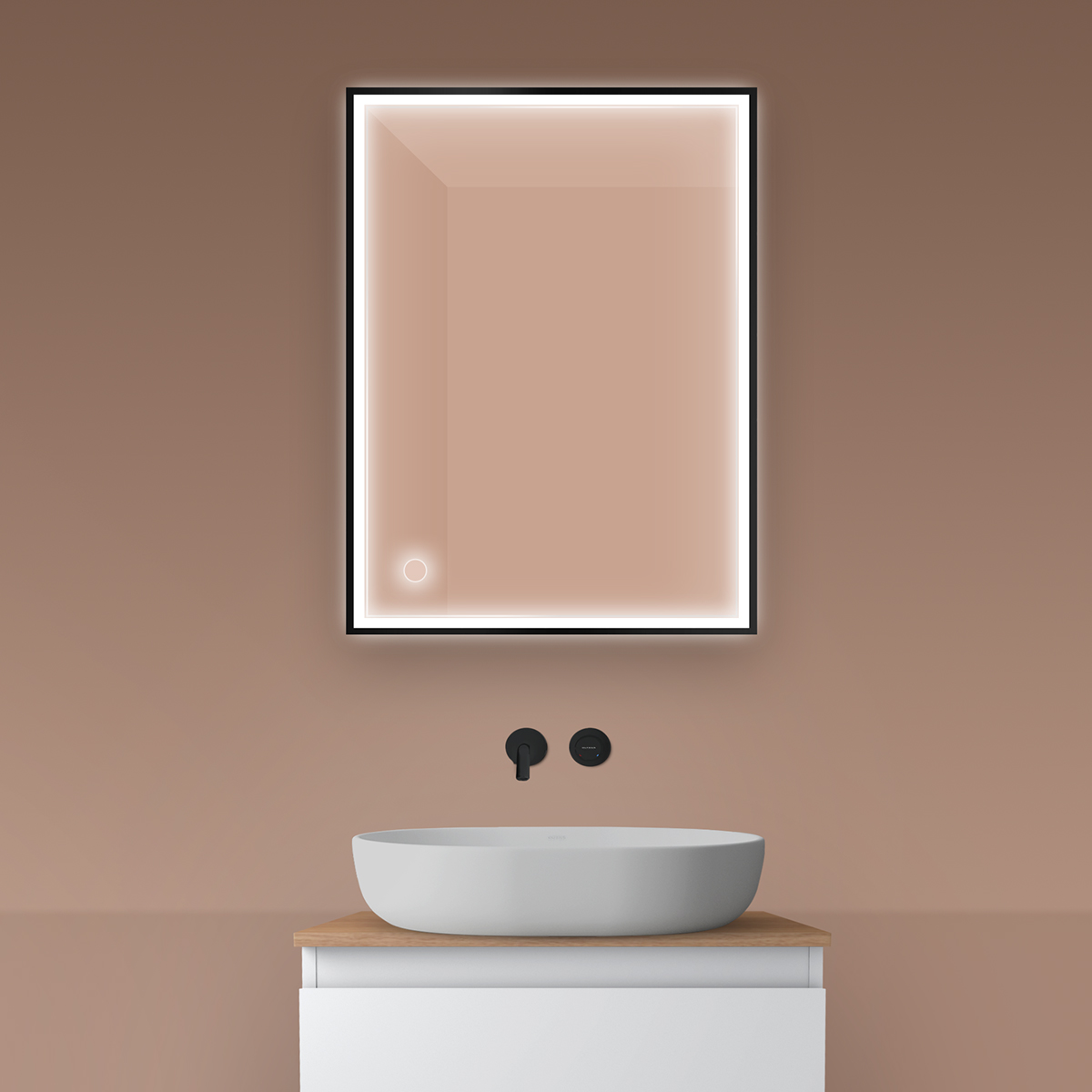 Oltens Nordlis specchio 60x80 cm rettangolare con illuminazione con tappetino riscaldante nero 64105300