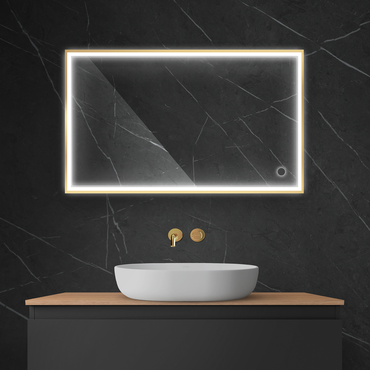 Oltens Nordlis specchio 60x100 cm rettangolare con illuminazione con tappetino riscaldante oro 64106800