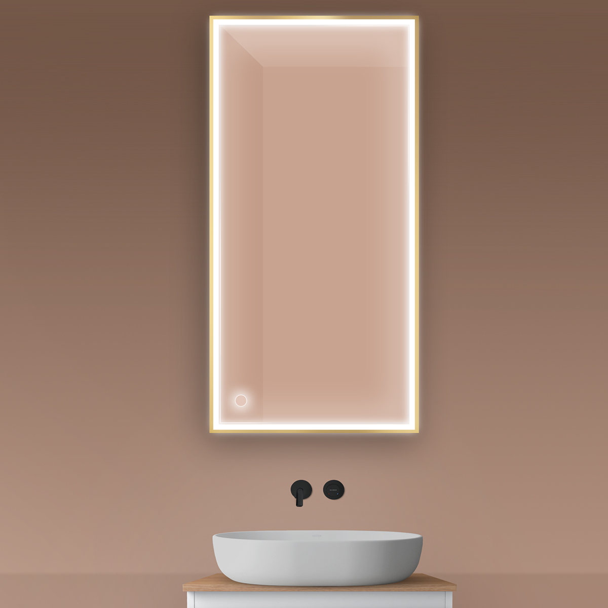 Oltens Nordlis specchio 60x120 cm rettangolare con illuminazione con tappetino riscaldante oro 64107800