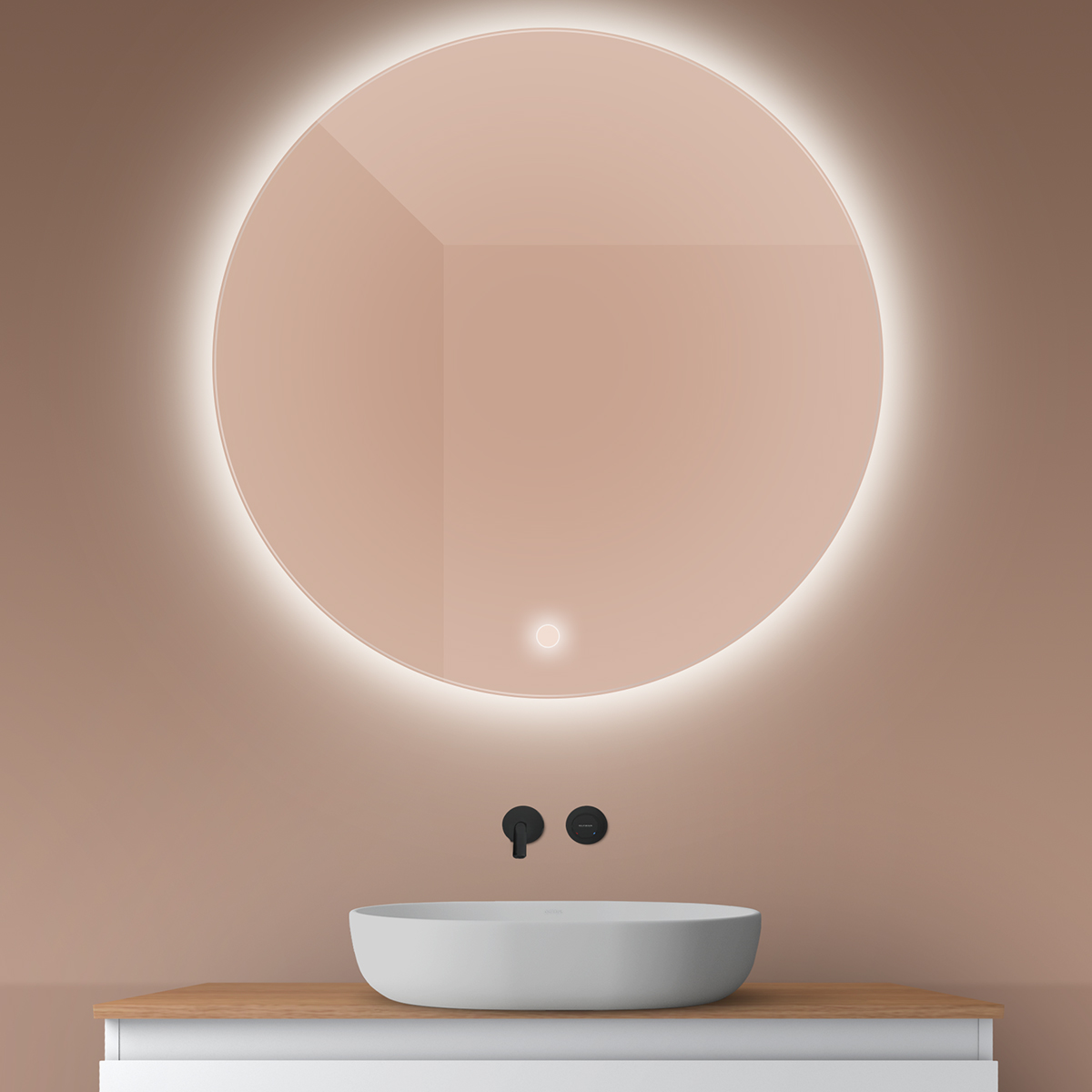 Oltens Nordlis specchio 100x100 cm rotonda con illuminazione con tappetino riscaldante 64110000