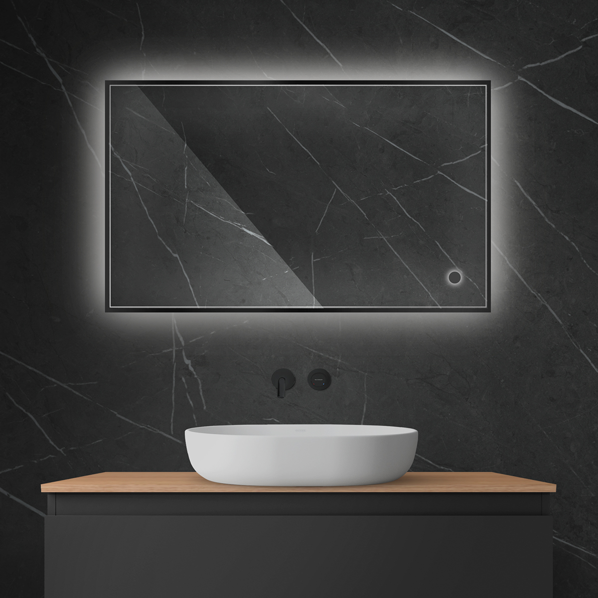 Oltens Nordlis specchio 60x100 cm rettangolare con illuminazione con tappetino riscaldante nero 64111300