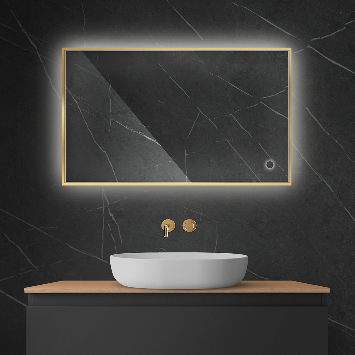 Oltens Nordlis specchio 60x100 cm rettangolare con illuminazione con tappetino riscaldante oro 64111800