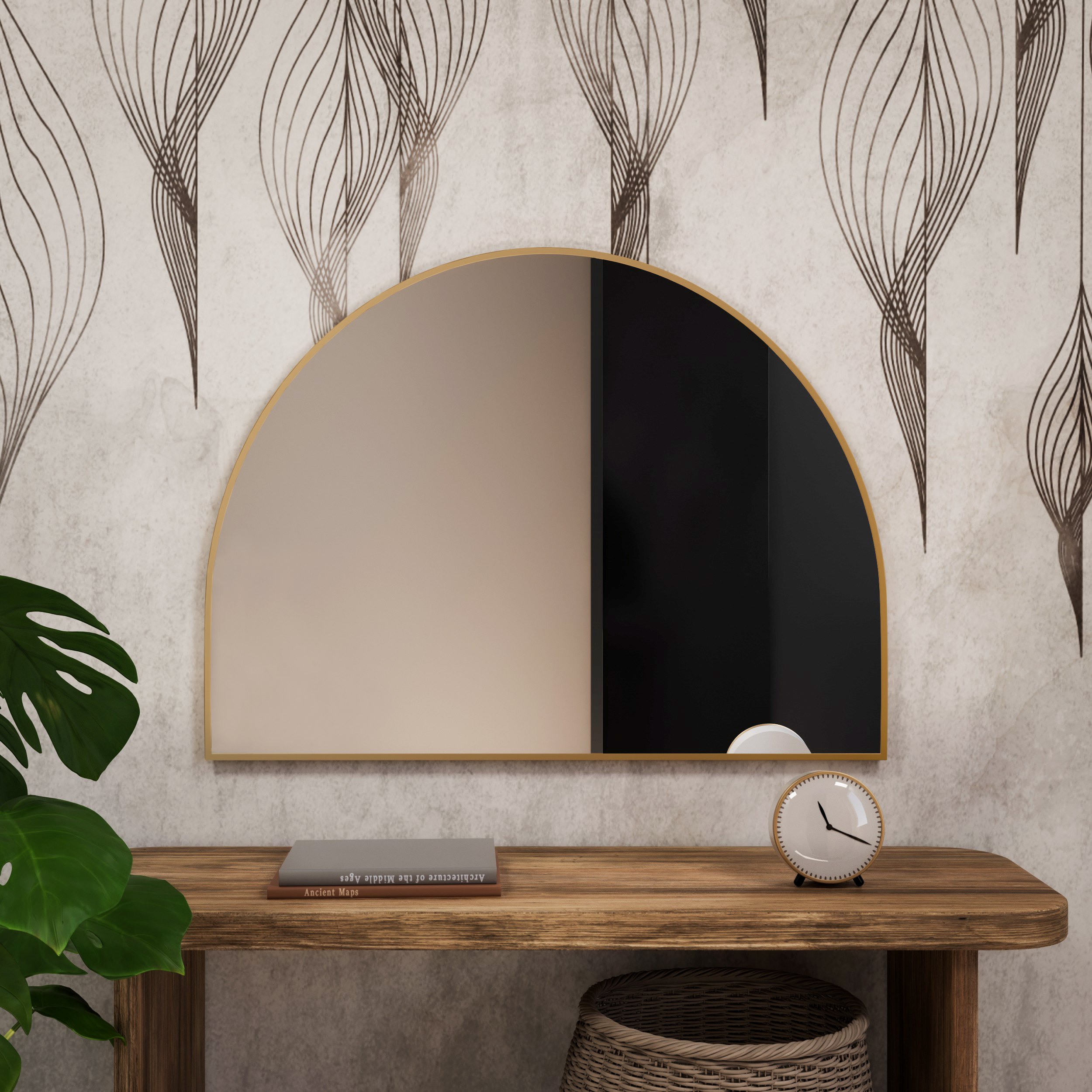 Baltica Design Tiny Border Semi Round specchio 130x65 cm oro 5904107924175