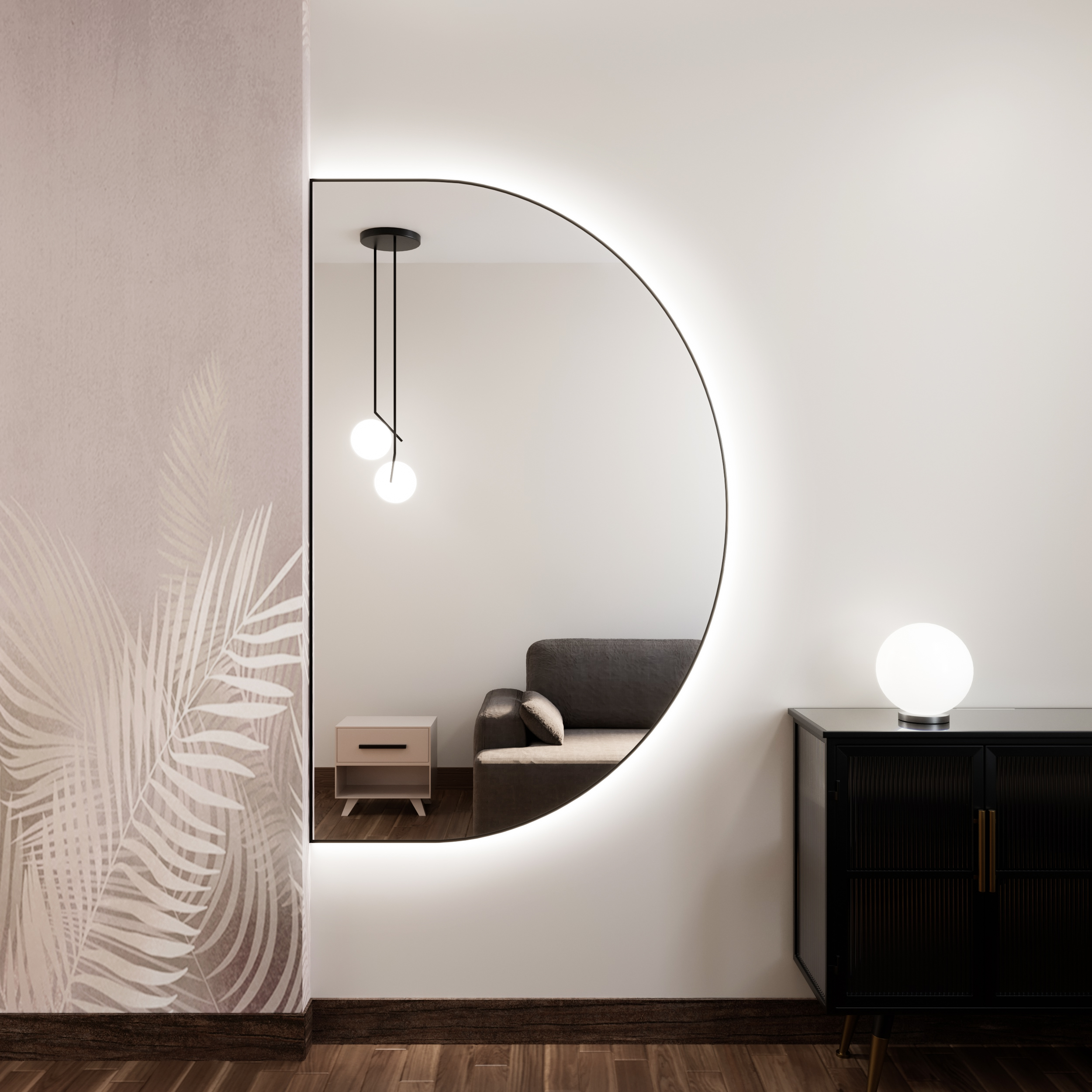 Baltica Design Tiny Border Semi Round specchio 80x40 cm con illuminazione nero 5904107928012