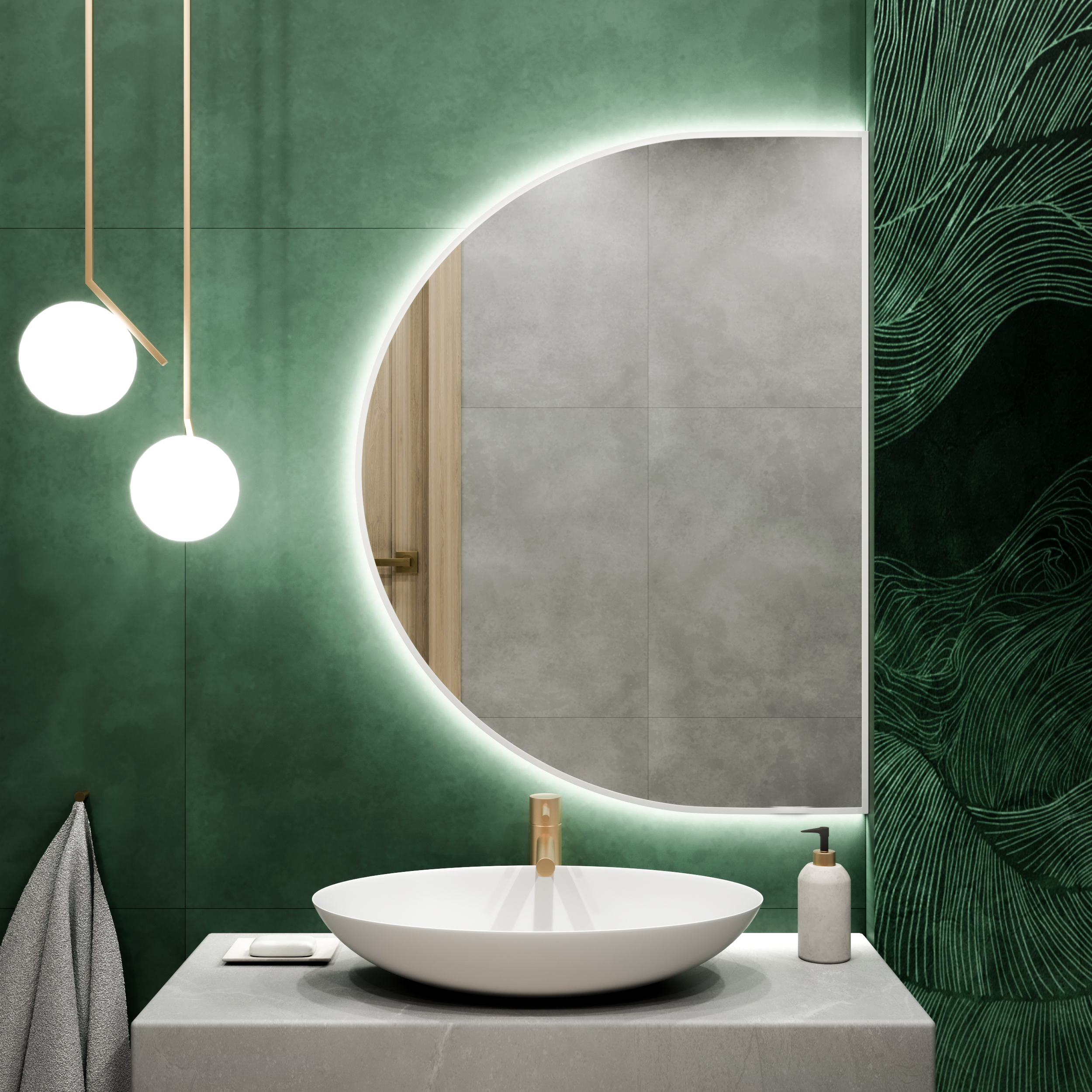 Baltica Design Tiny Border Semi Round specchio 130x65 cm con illuminazione bianco 5904107926988