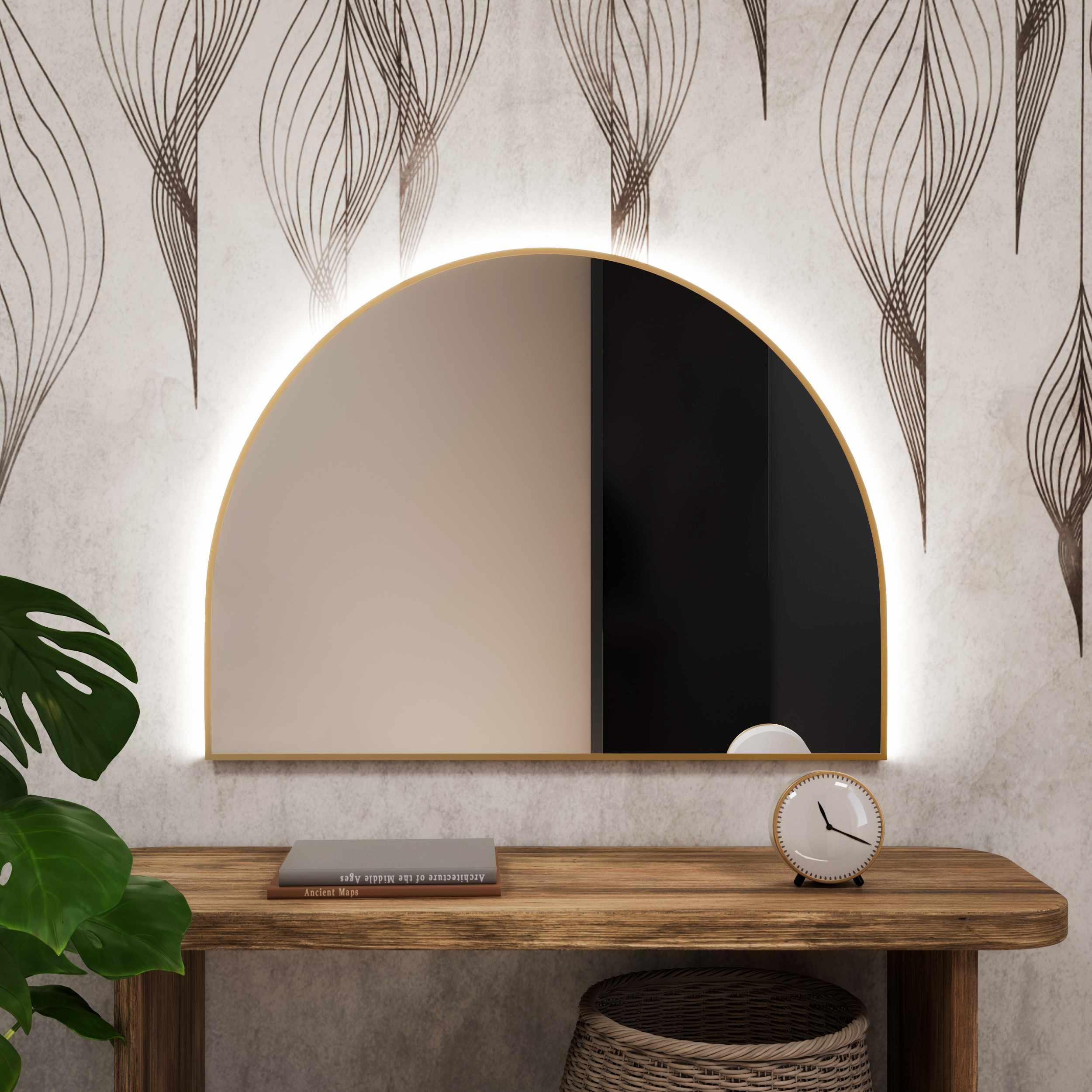 Baltica Design Tiny Border Semi Round specchio 140x70 cm con illuminazione oro 5904107928685