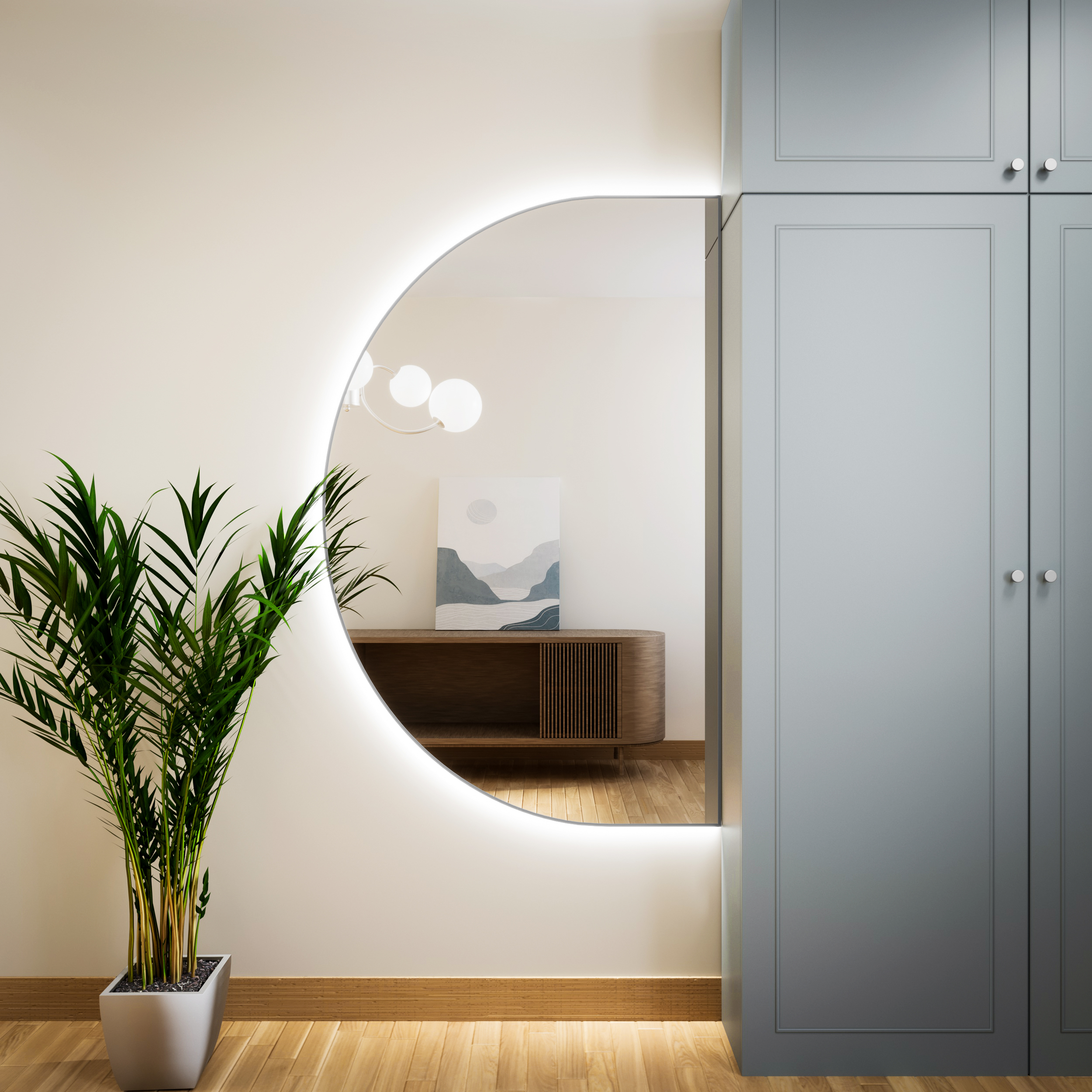 Baltica Design Tiny Border Semi Round specchio 90x65 cm con illuminazione argento 5904107925592