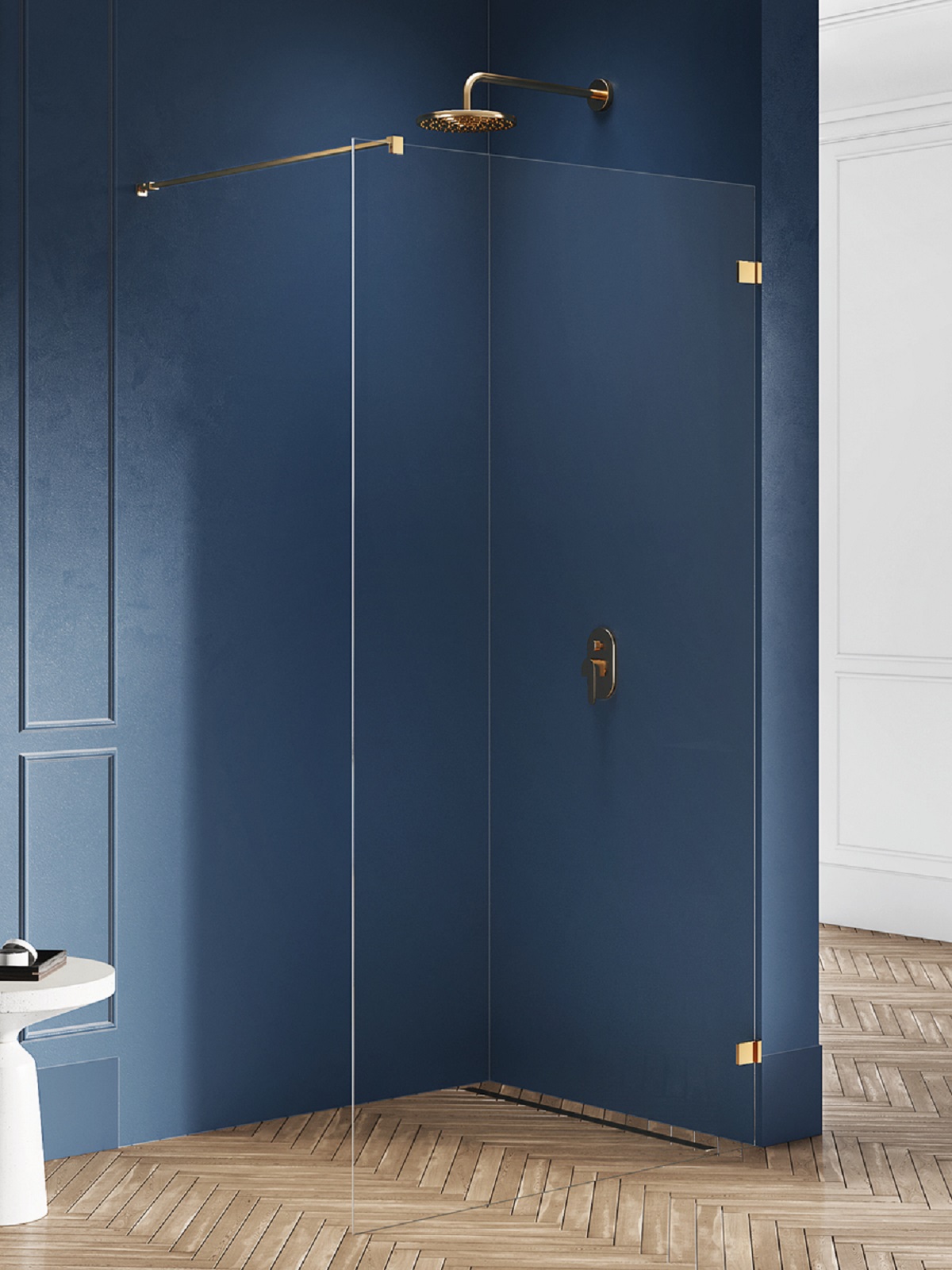 New Trendy Avexa Gold Brushed parete doccia walk-in 110 cm oro spazzolata/vetro trasparente EXK-7016