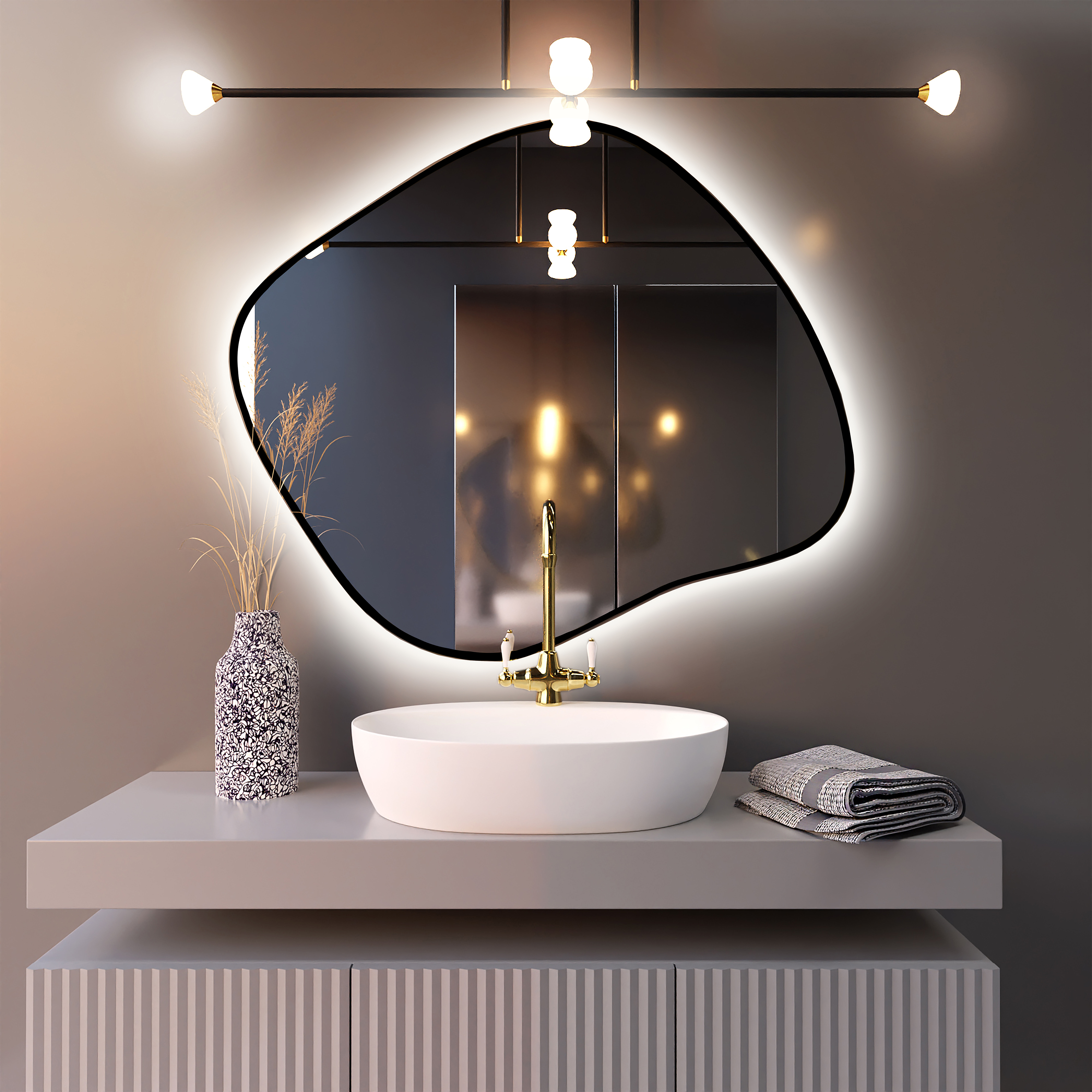 Baltica Design Bright Stain III specchio 60x52 cm con illuminazione nero 5904107920146