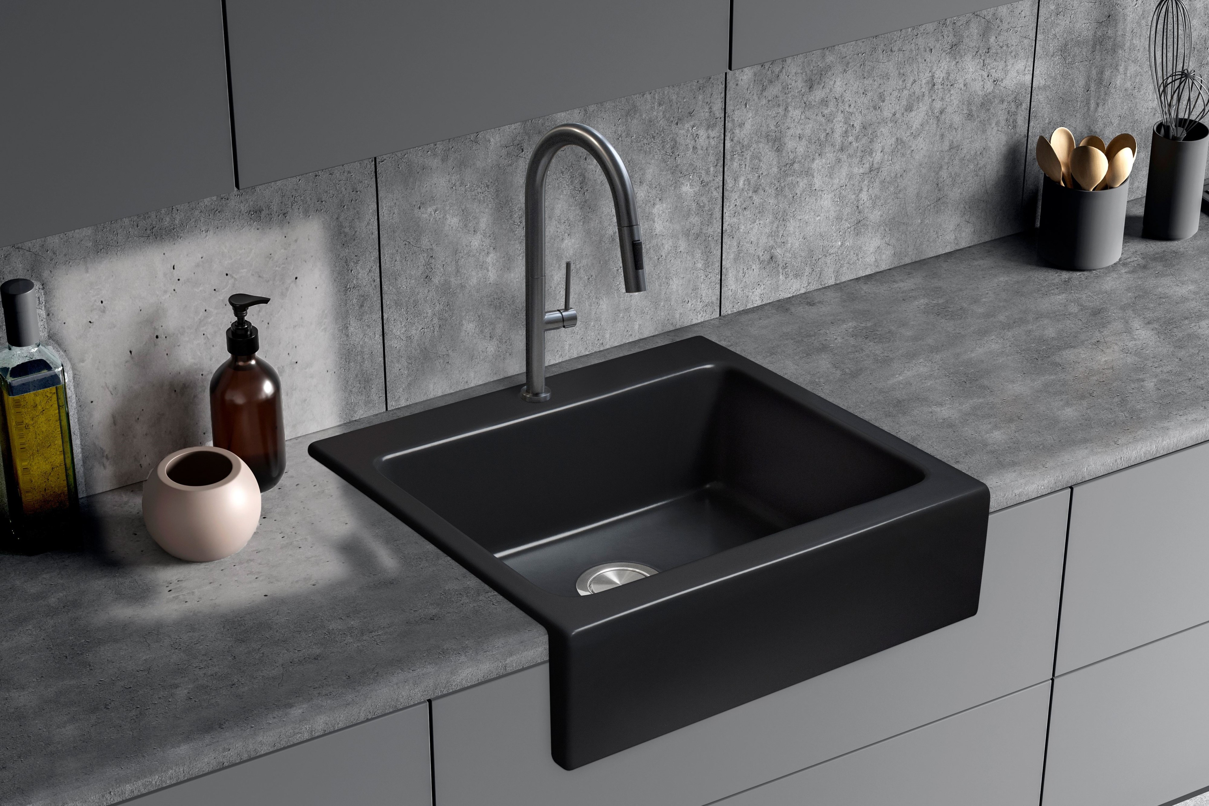 Berg Nova lavello in ceramica 66x62 cm nero BRN19C104