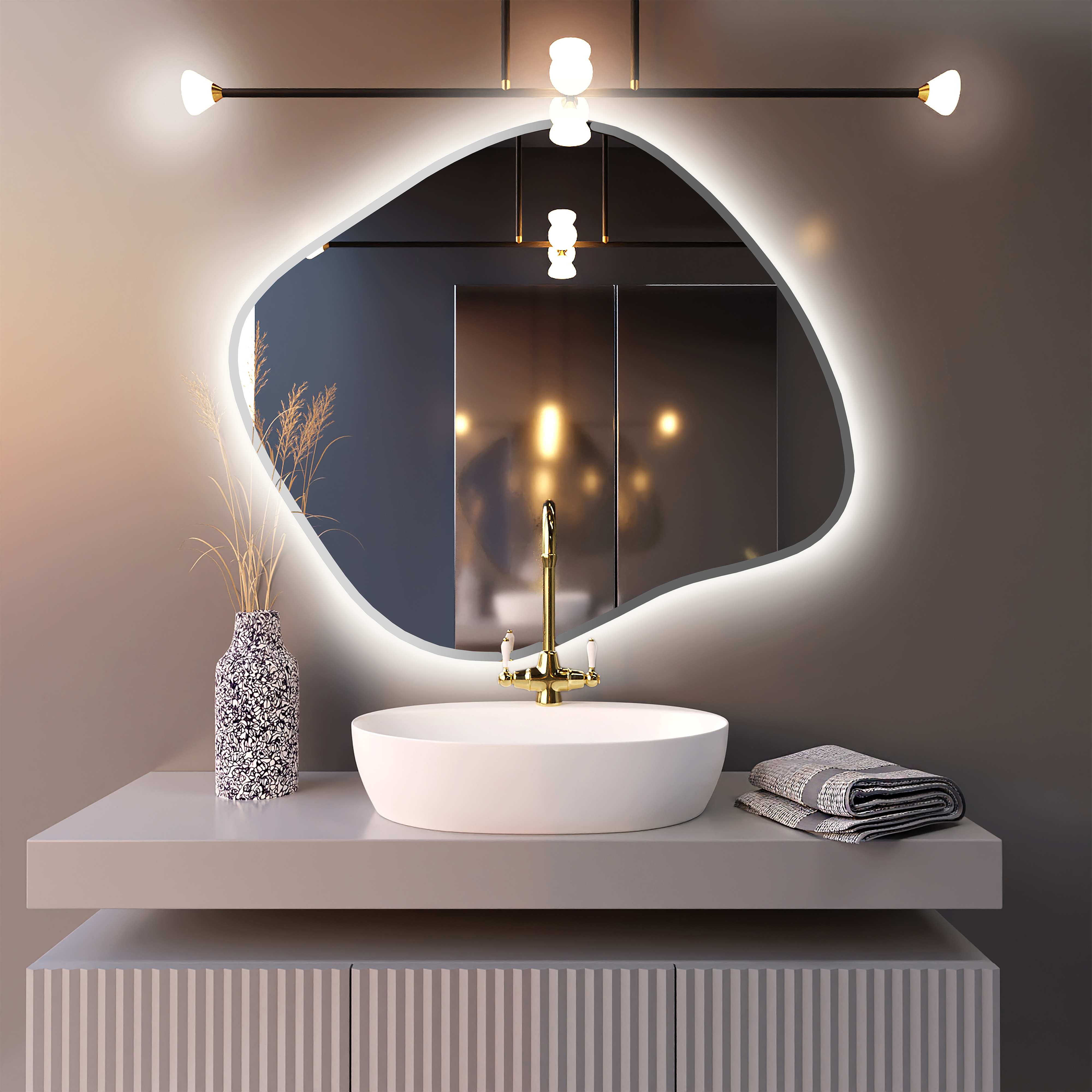 Baltica Design Bright Stain III specchio 70x60 cm con illuminazione argento 5904107920375