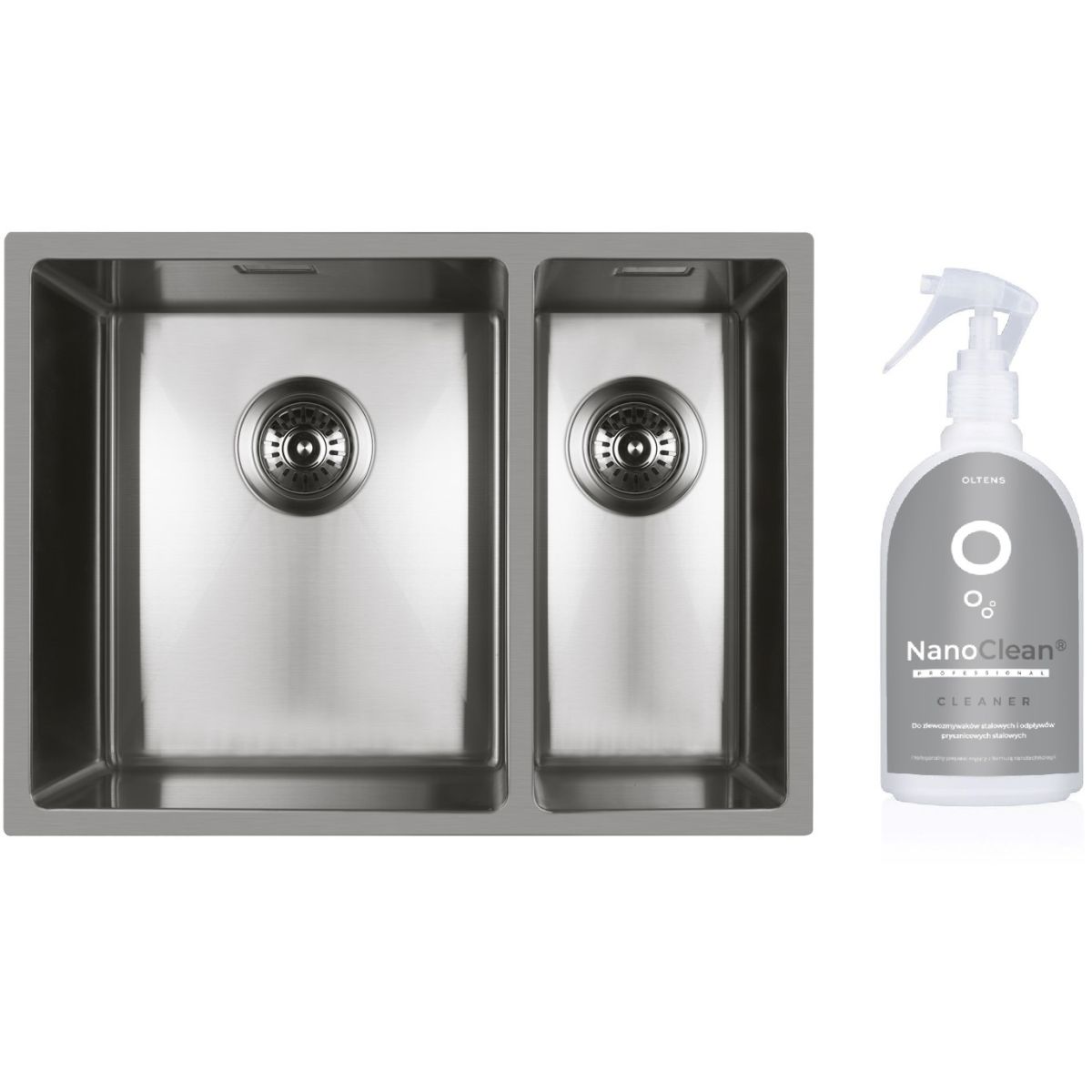 Set lavello in acciaio Oltens Stalvask 71200100, detergente per lavelli in acciaio Oltens NanoClean 89600000