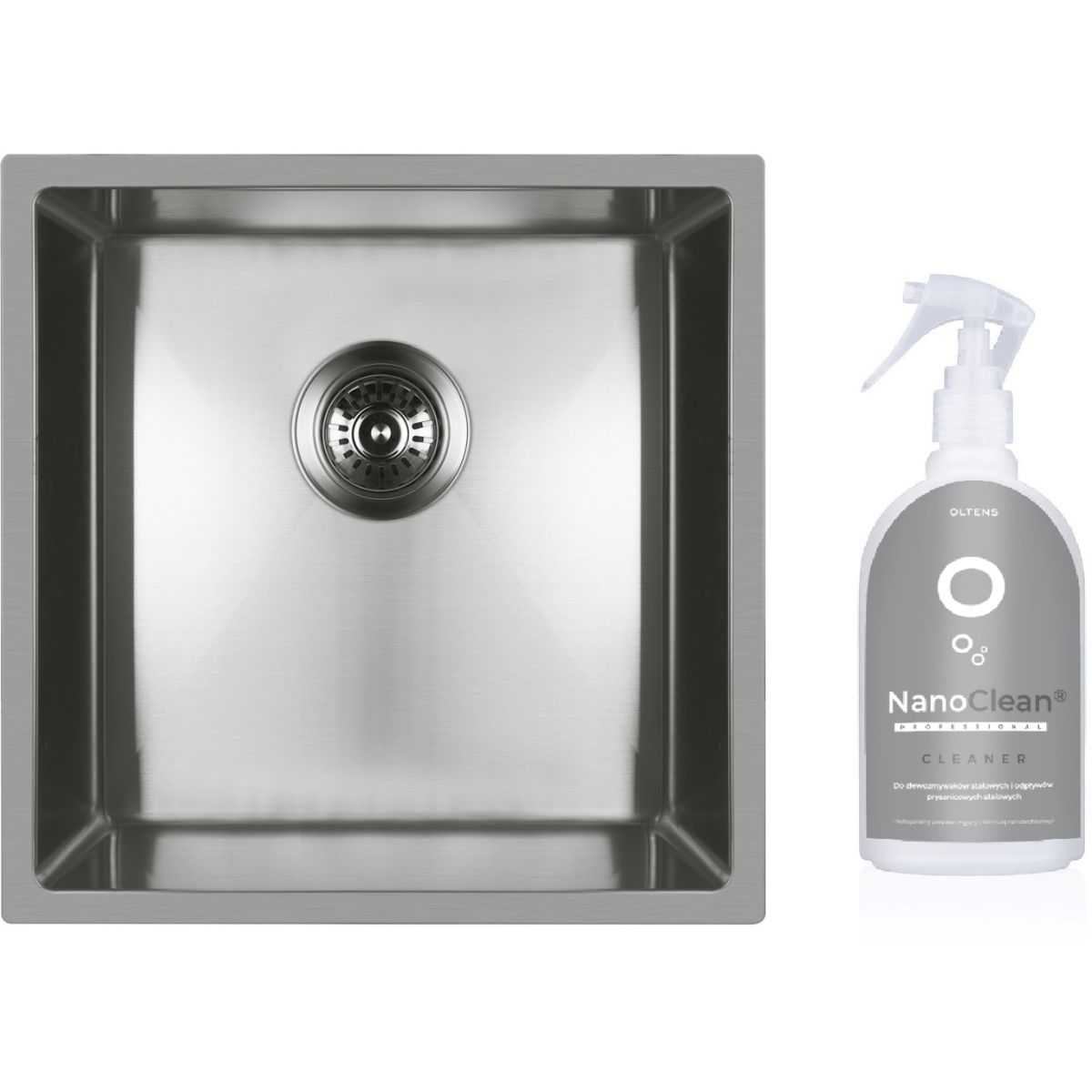 Set lavello in acciaio Oltens Stalvask 71100100, detergente per lavelli in acciaio Oltens NanoClean 89600000