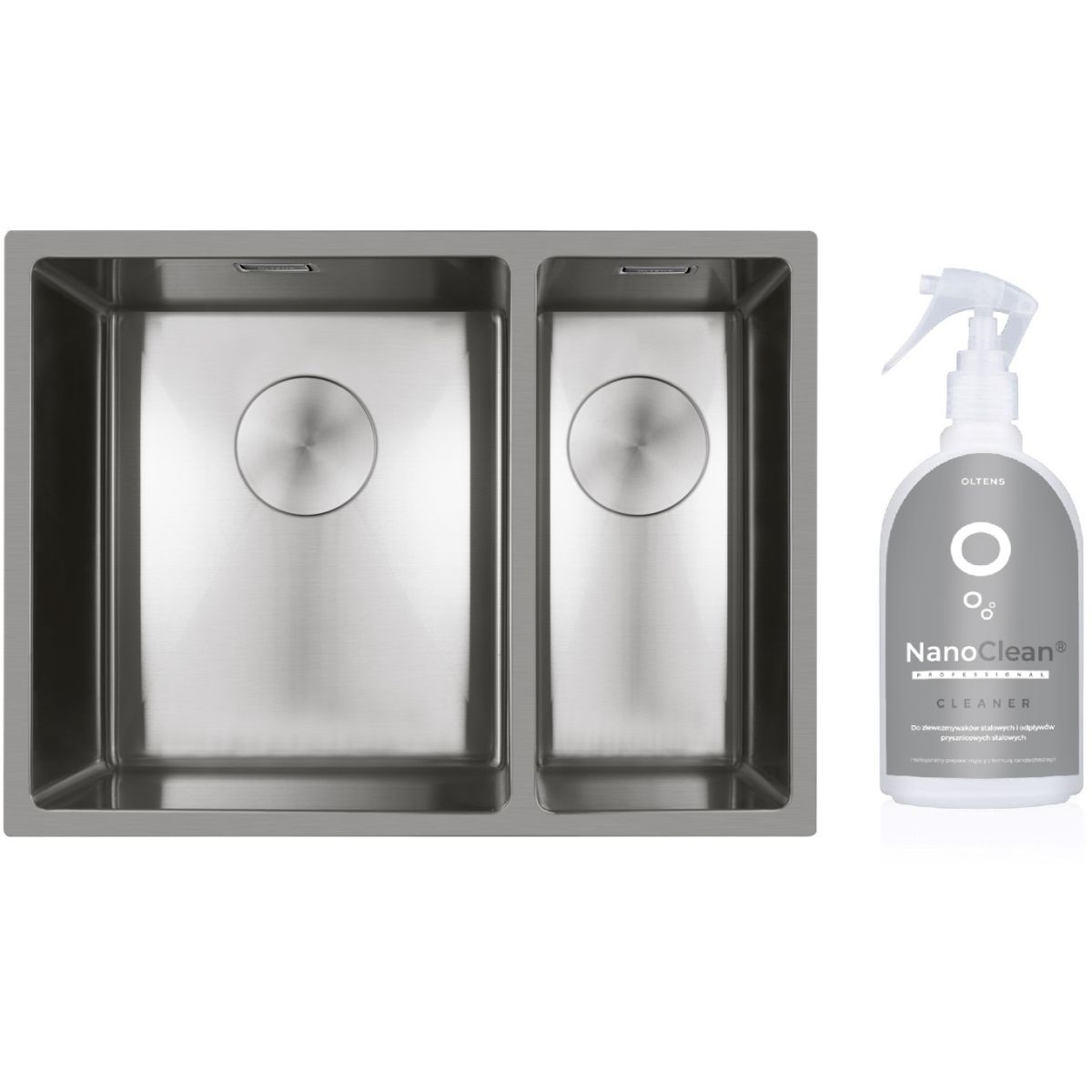 Set lavello in acciaio Oltens Hydda 71201100, detergente per lavelli in acciaio Oltens NanoClean 89600000