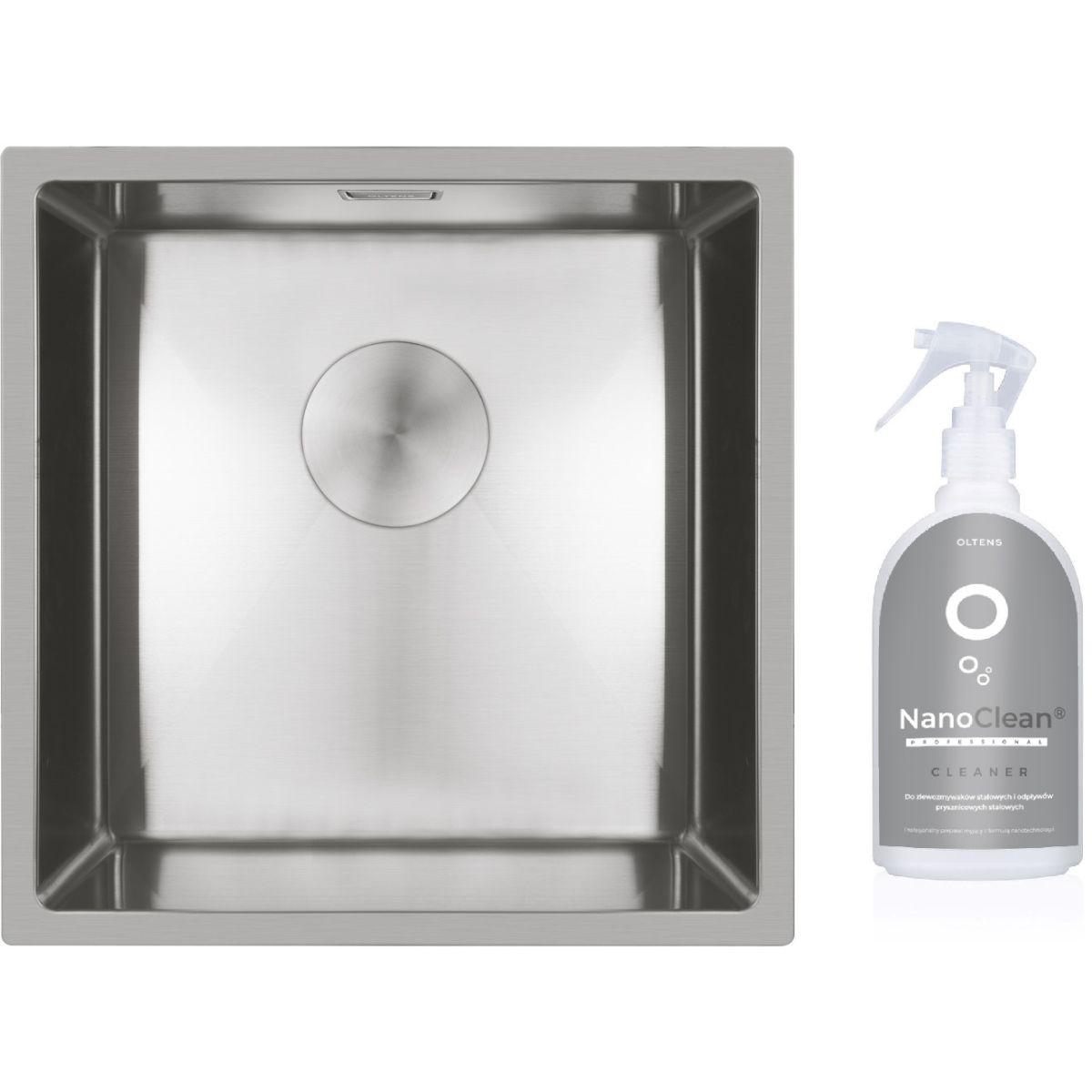 Set lavello in acciaio Oltens Hydda 71103100, detergente per lavelli in acciaio Oltens NanoClean 89600000