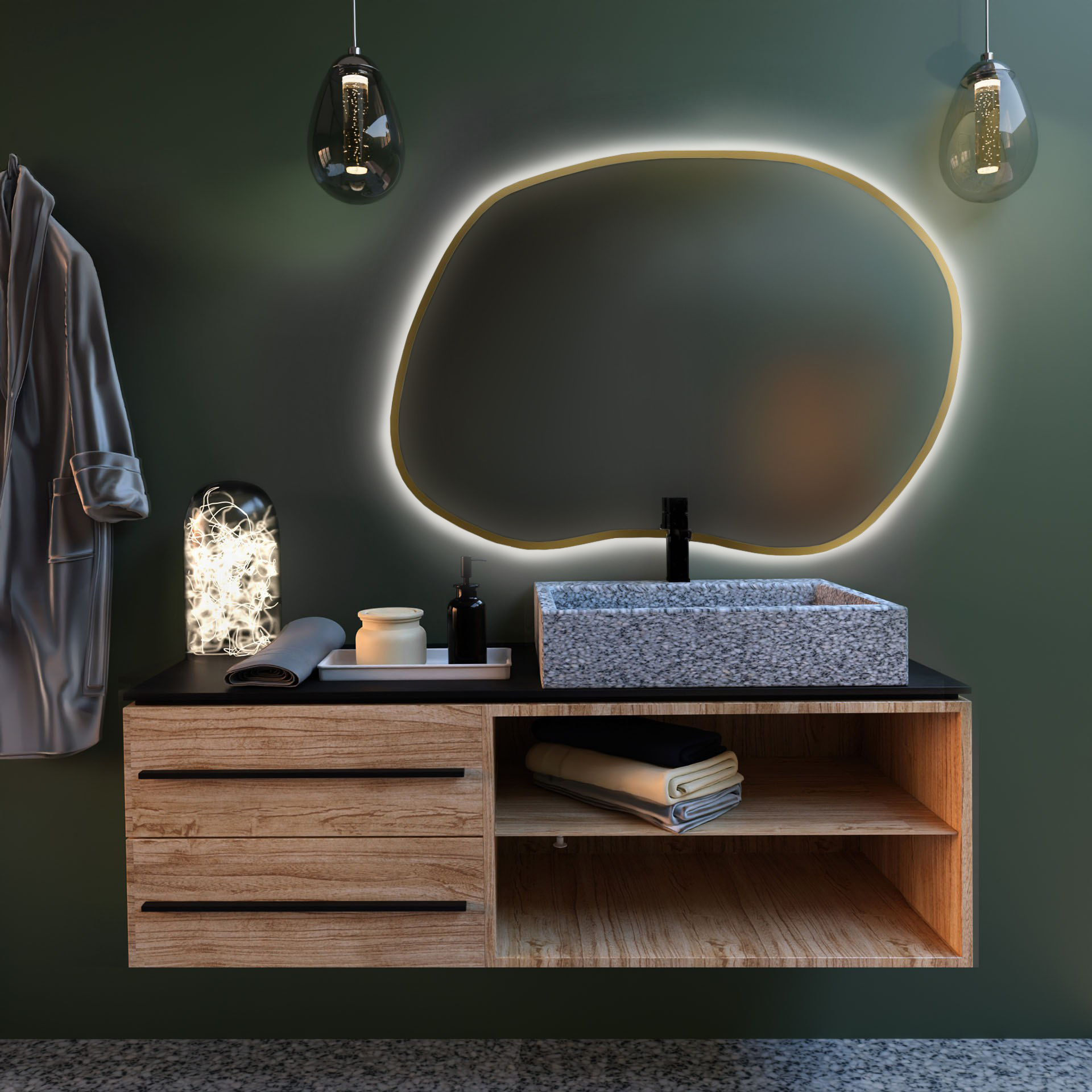 Baltica Design Bright Stain II specchio 50x36 cm con illuminazione oro 5904107919751