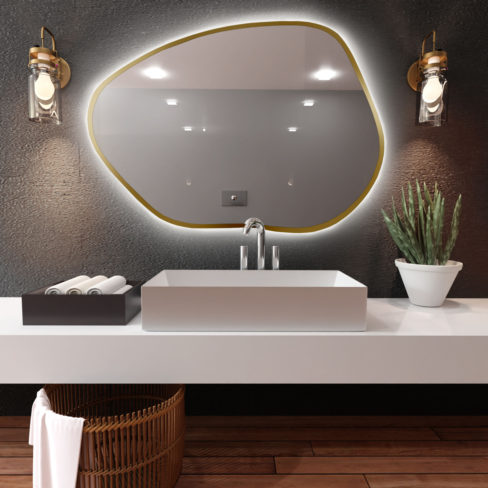 Baltica Design Bright Stain I specchio 60x43 cm con illuminazione oro 5904107919072