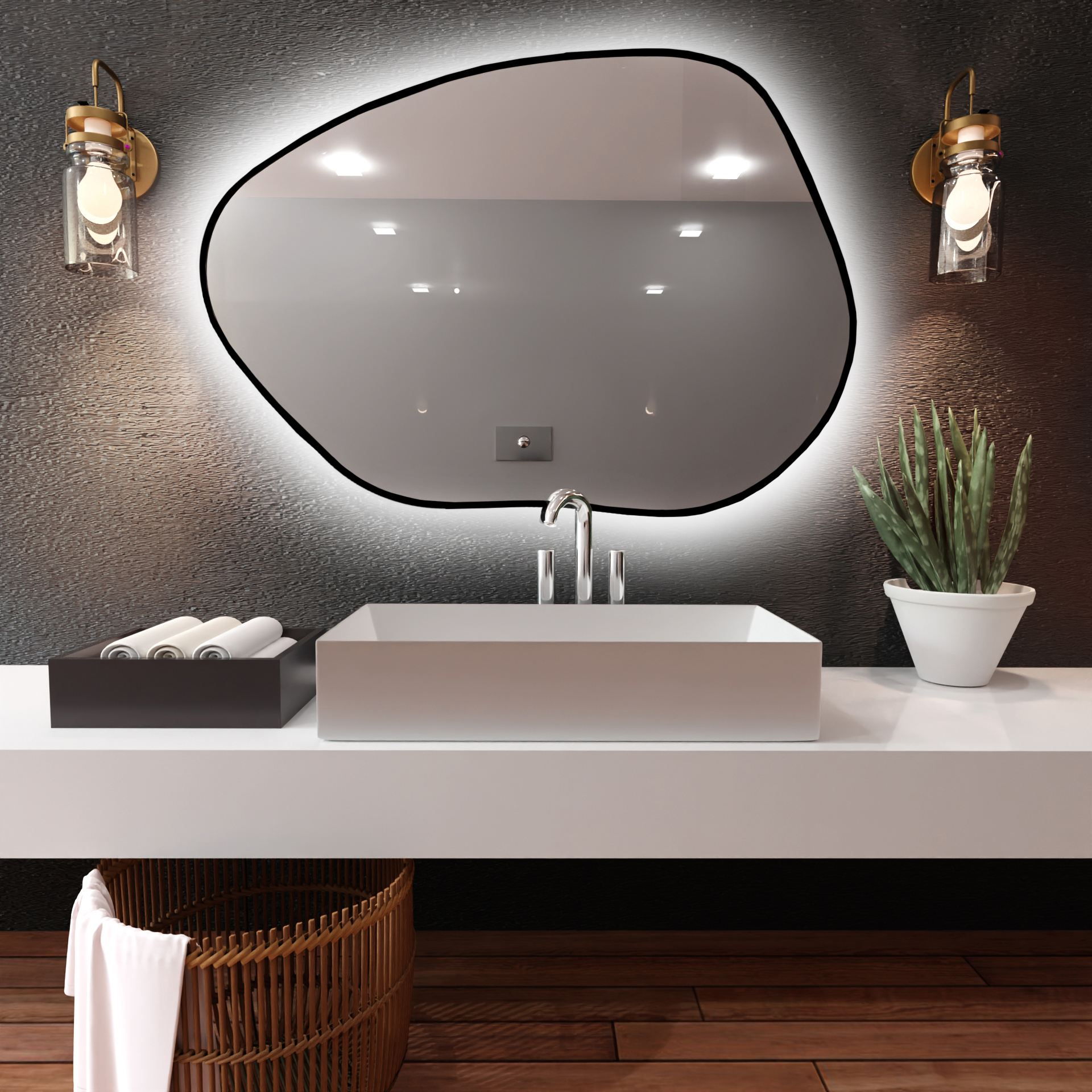 Baltica Design Bright Stain I specchio 50x36 cm con illuminazione nero 5904107918693