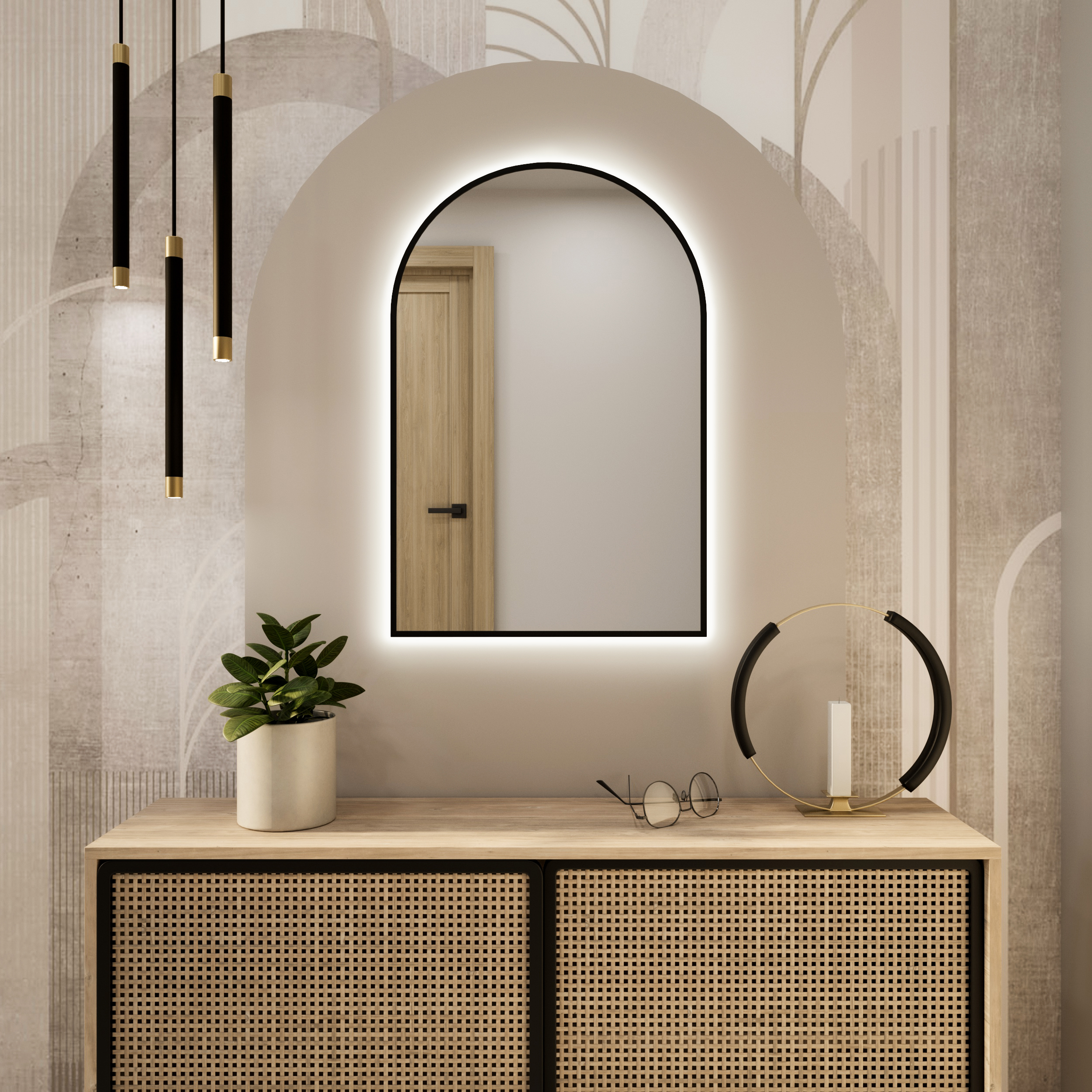 Baltica Design Tiny Border Pastille Cut specchio 50x160 cm con illuminazione nero 5904107926544