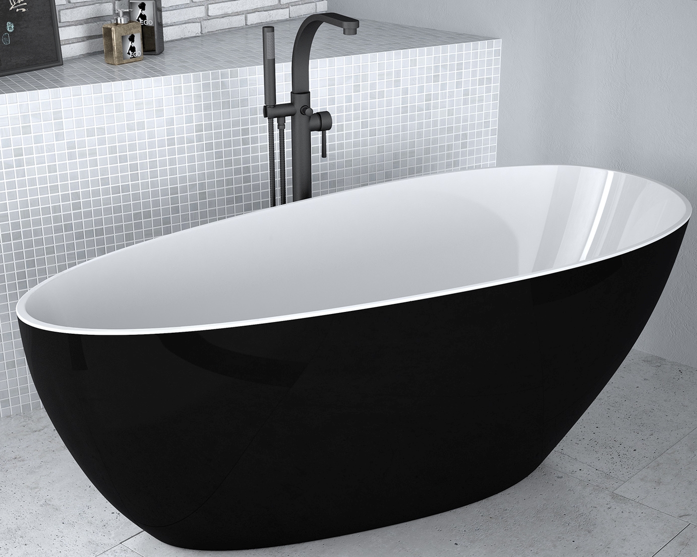 Besco Goya vasca da bagno freestanding 160x70 cm ovale bianco-nero-bicolore #WMD-160-GWB